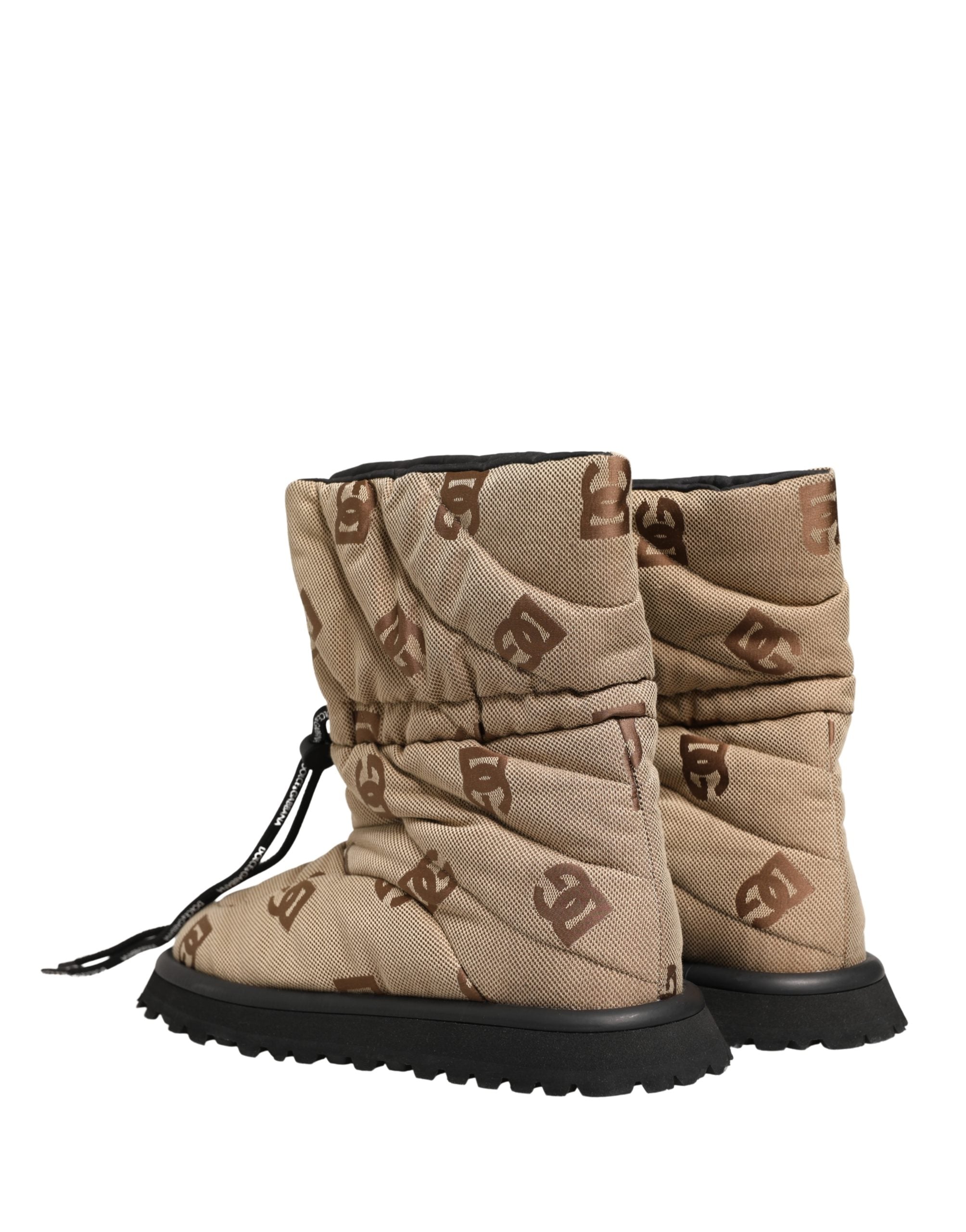 Dolce & Gabbana Brown Logo Print Lace Up Snow Boots Shoes Dolce & Gabbana