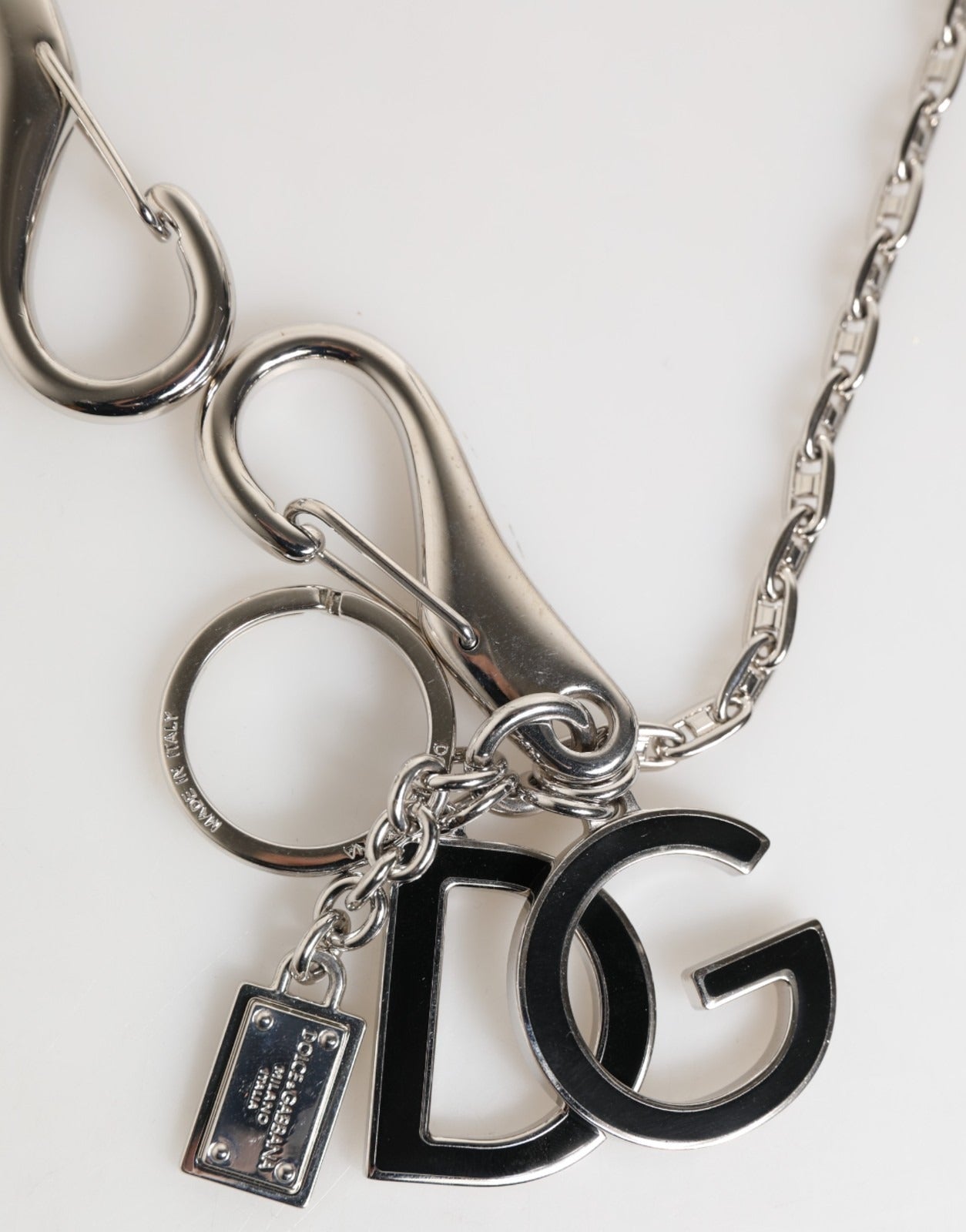 Dolce & Gabbana Silver Tone DG Logo Keychain Key Holder Bag Charm Keyring Dolce & Gabbana