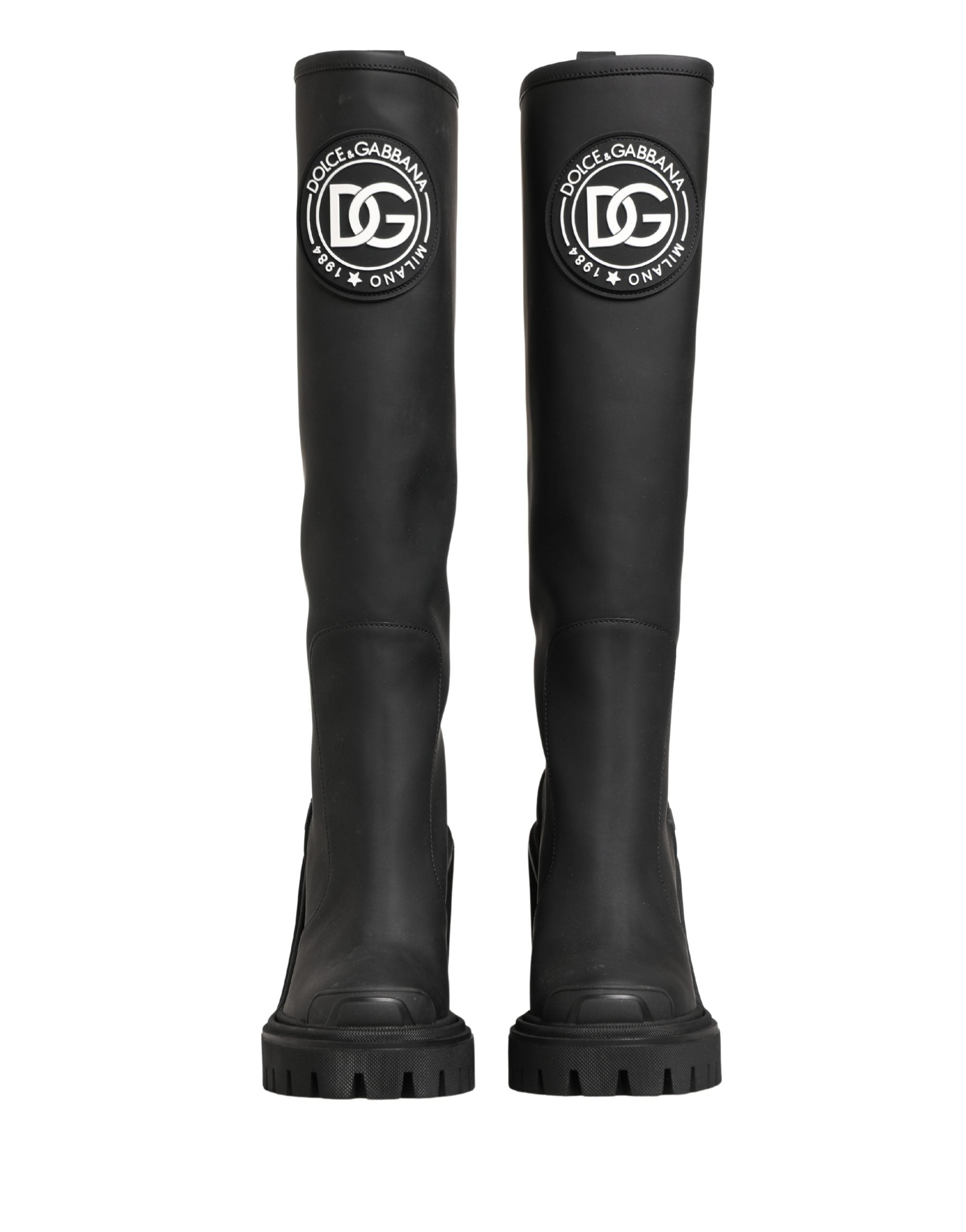 Dolce & Gabbana Black Rubberised Leather High Boots Shoes Dolce & Gabbana