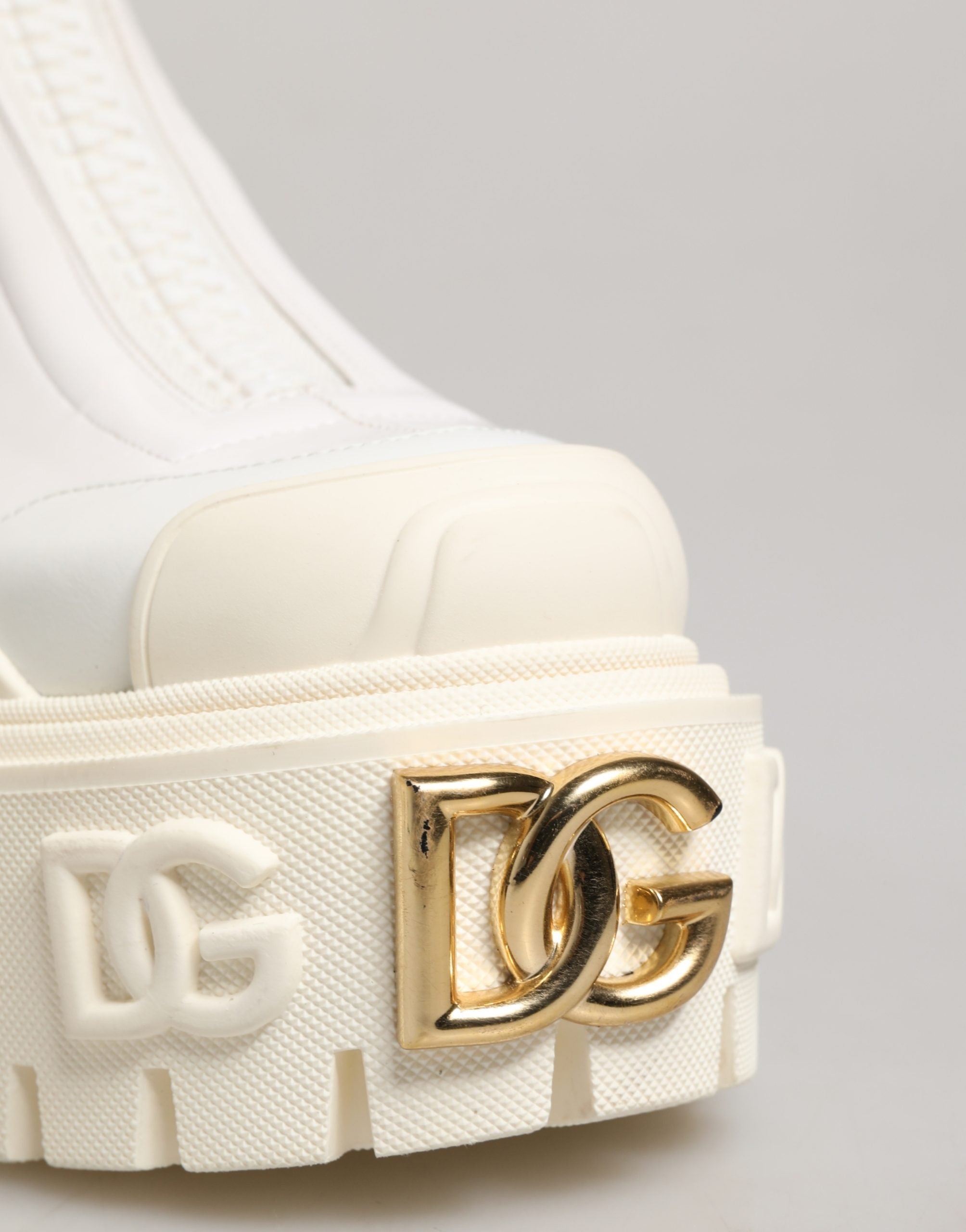 Dolce & Gabbana White Leather Rubber Logo Ankle Boots Shoes Dolce & Gabbana