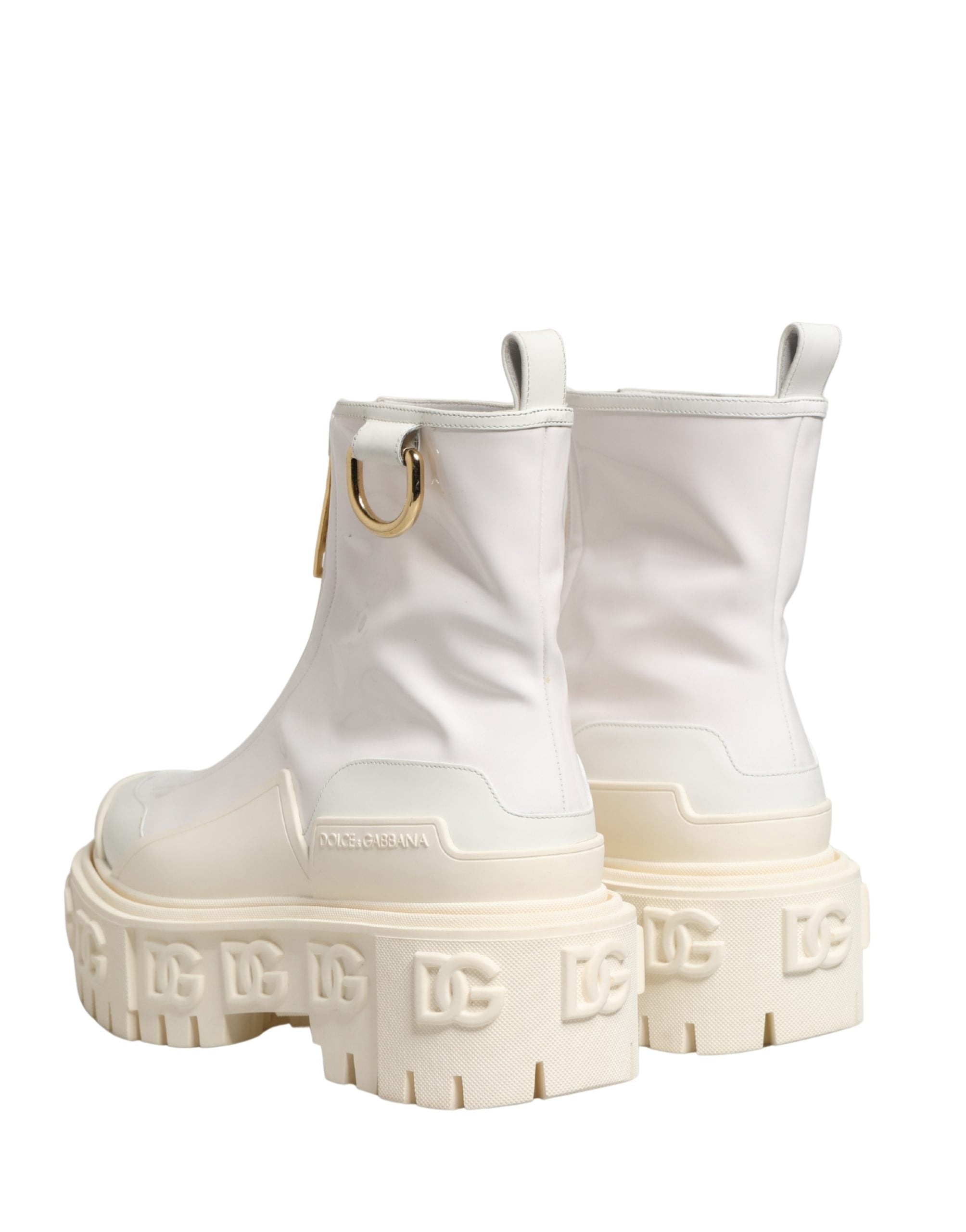 Dolce & Gabbana White Leather Rubber Logo Ankle Boots Shoes Dolce & Gabbana