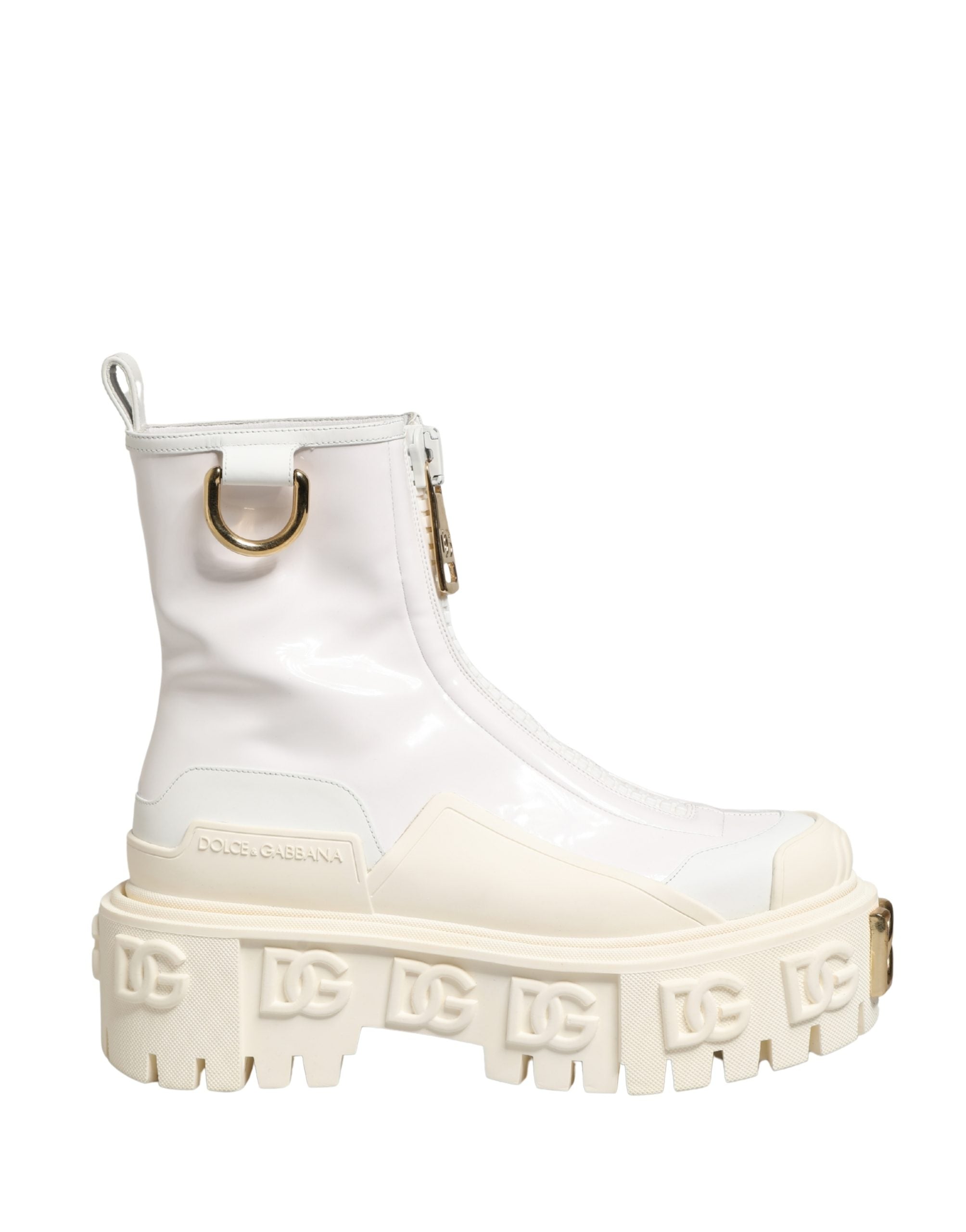 Dolce & Gabbana White Leather Rubber Logo Ankle Boots Shoes Dolce & Gabbana