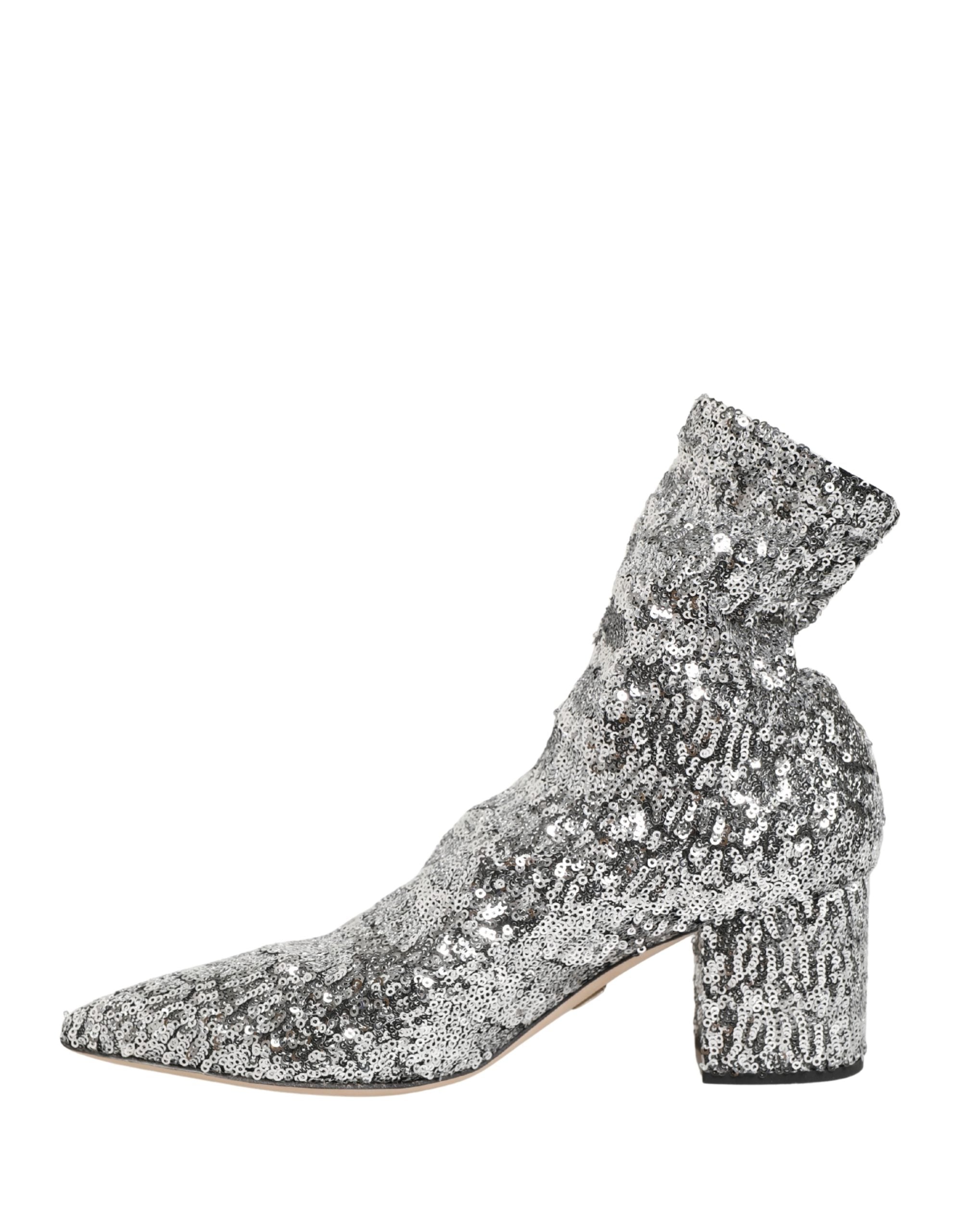Dolce & Gabbana Silver Sequined Short Boots Stretch Shoes Dolce & Gabbana