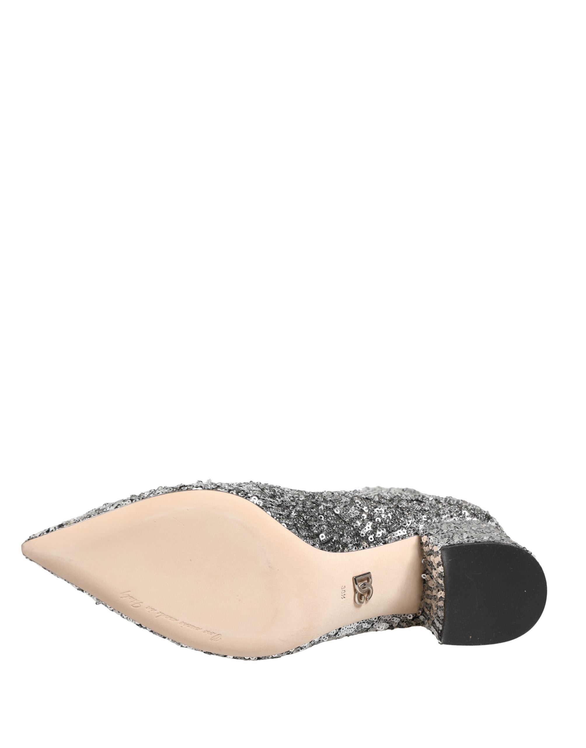 Dolce & Gabbana Silver Sequined Short Boots Stretch Shoes Dolce & Gabbana