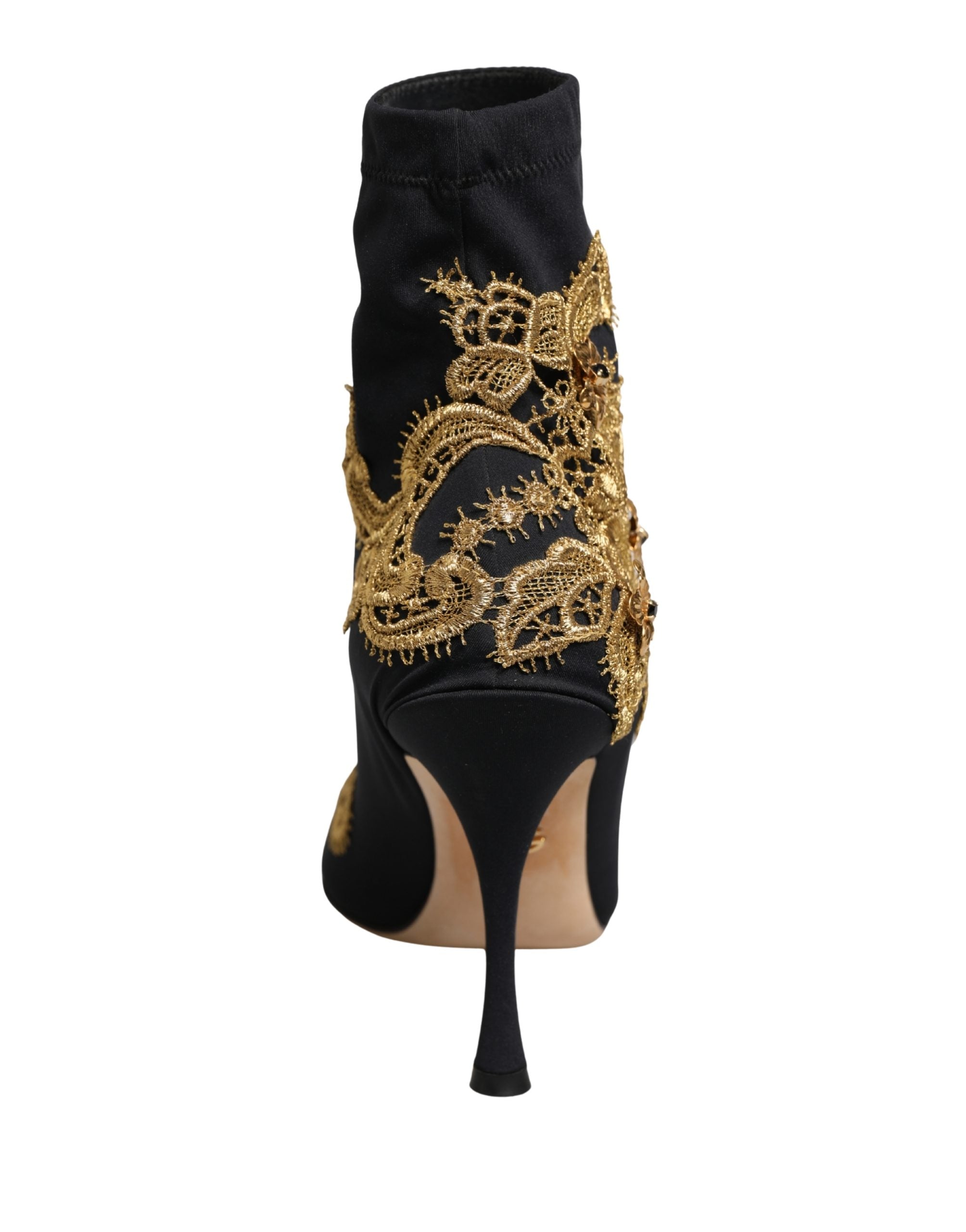 Dolce & Gabbana Black Gold Embroidery Crystal Boots Shoes Dolce & Gabbana