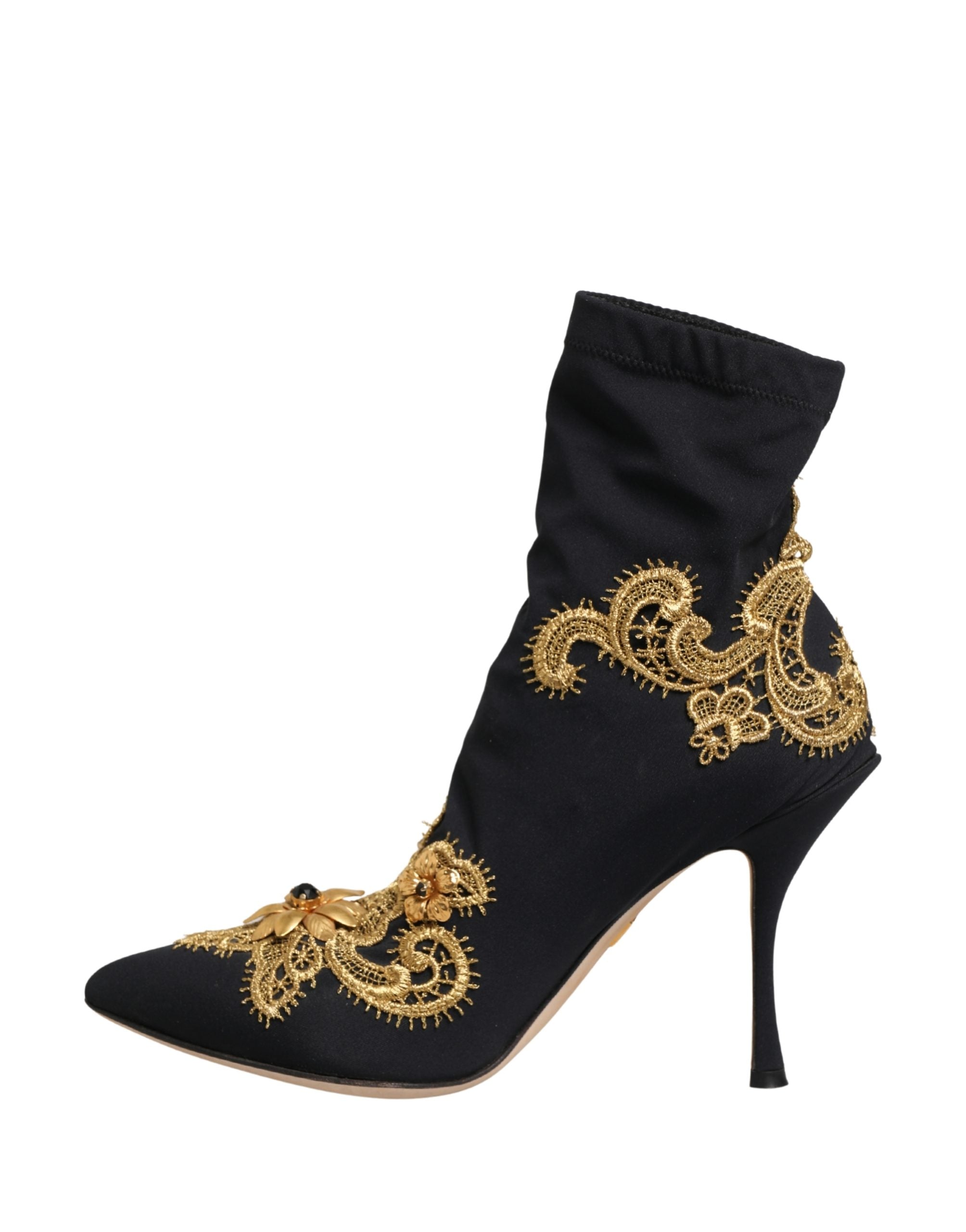 Dolce & Gabbana Black Gold Embroidery Crystal Boots Shoes Dolce & Gabbana