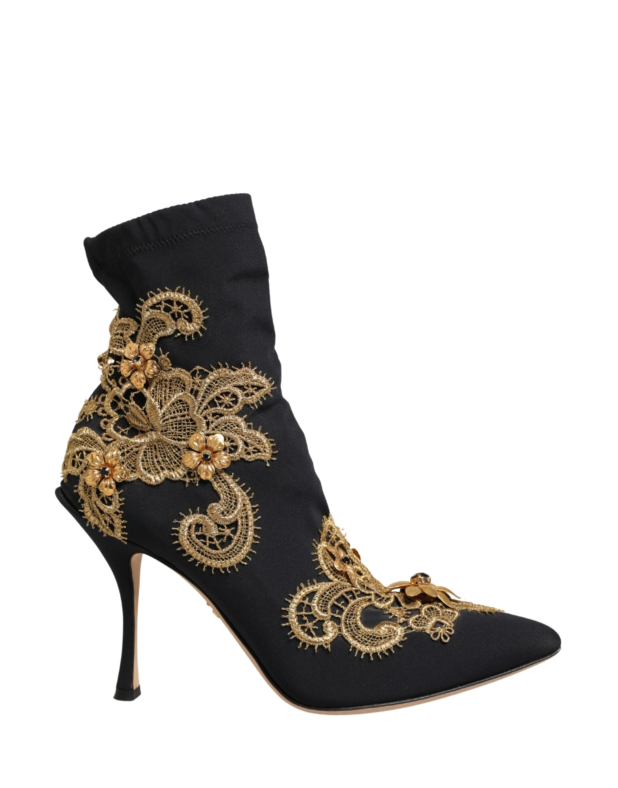 Dolce & Gabbana Black Gold Embroidery Crystal Boots Shoes Dolce & Gabbana