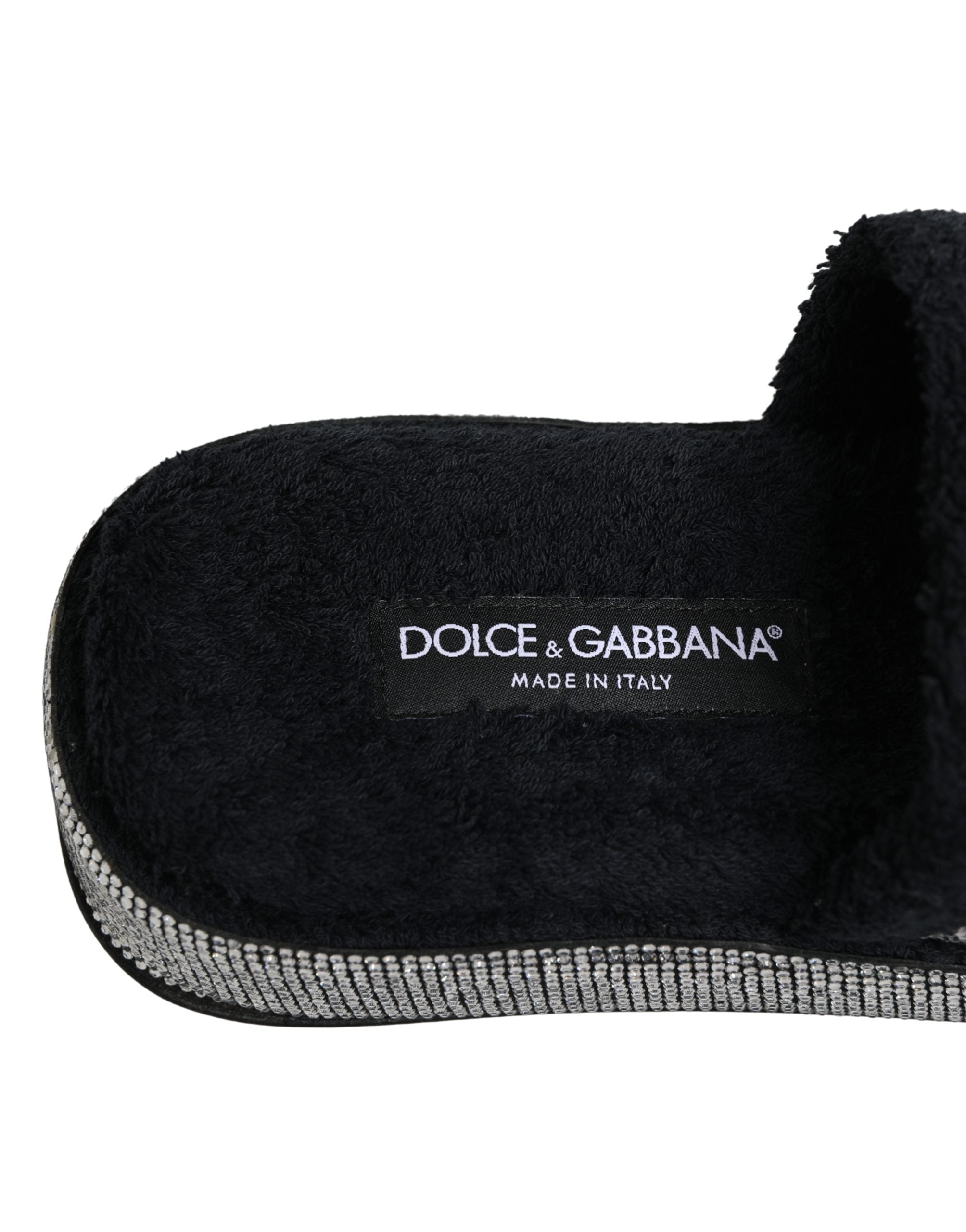 Dolce & Gabbana Black Crystal Embellished Platform Slides Shoes Dolce & Gabbana