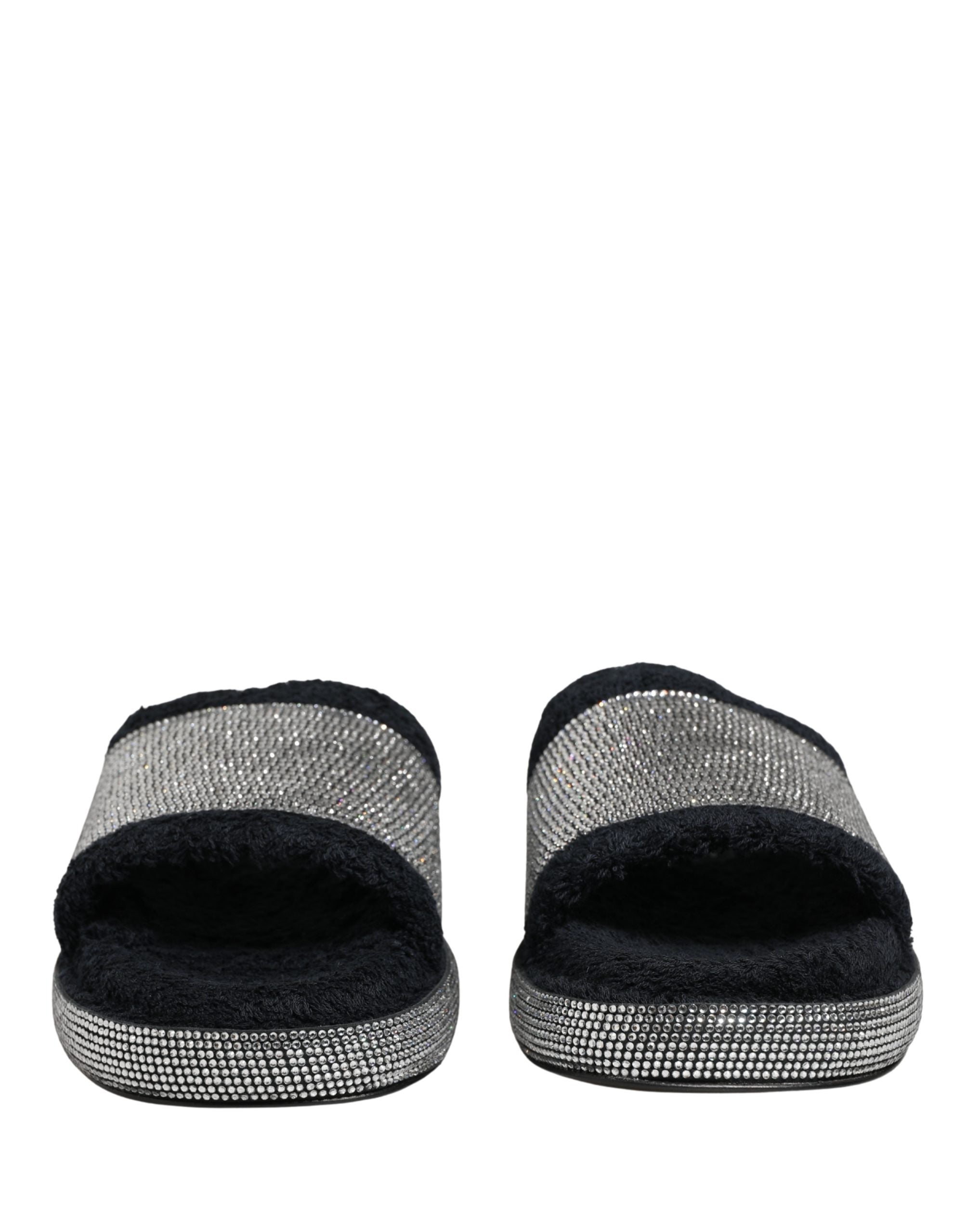 Dolce & Gabbana Black Crystal Embellished Platform Slides Shoes Dolce & Gabbana