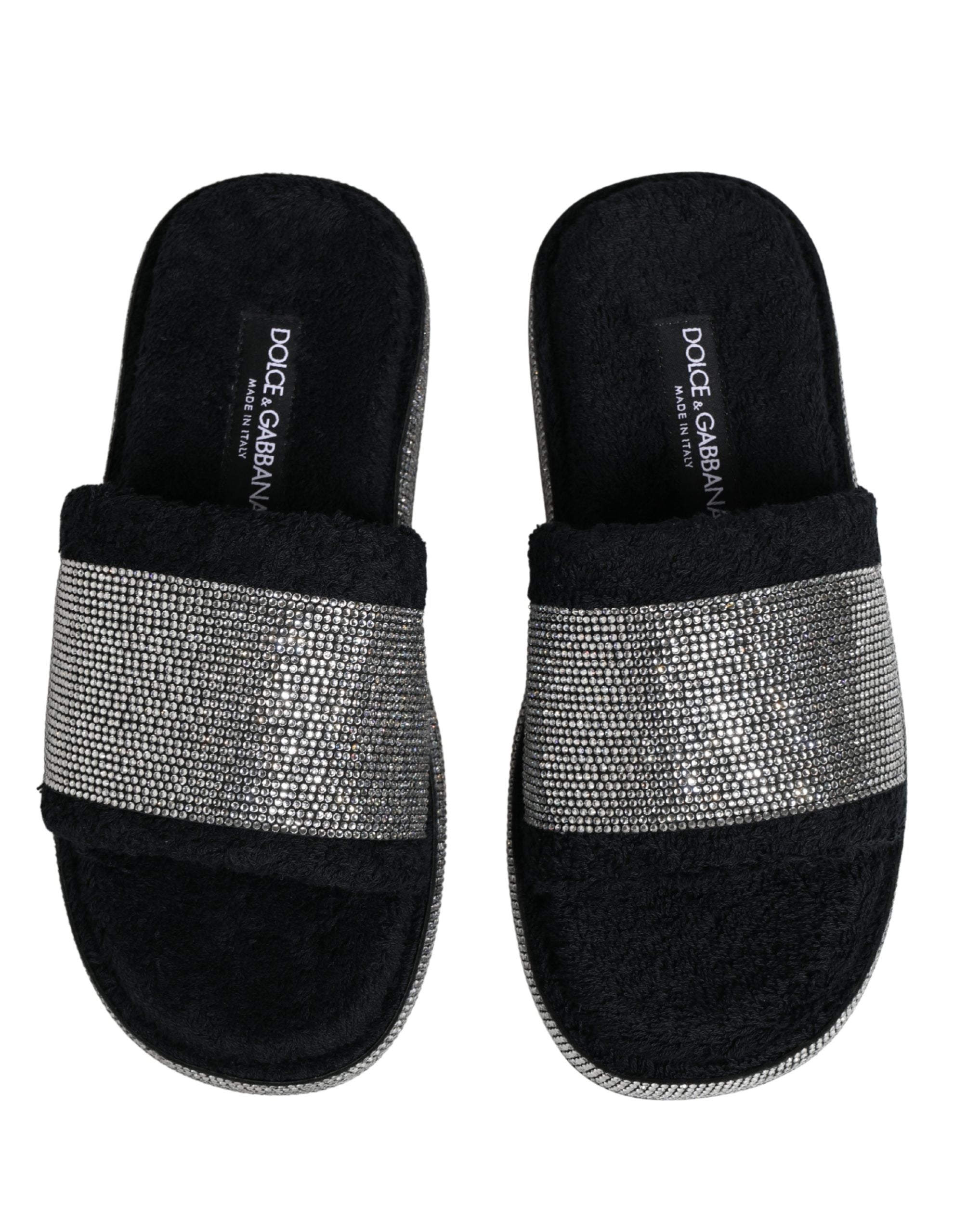 Dolce & Gabbana Black Crystal Embellished Platform Slides Shoes Dolce & Gabbana