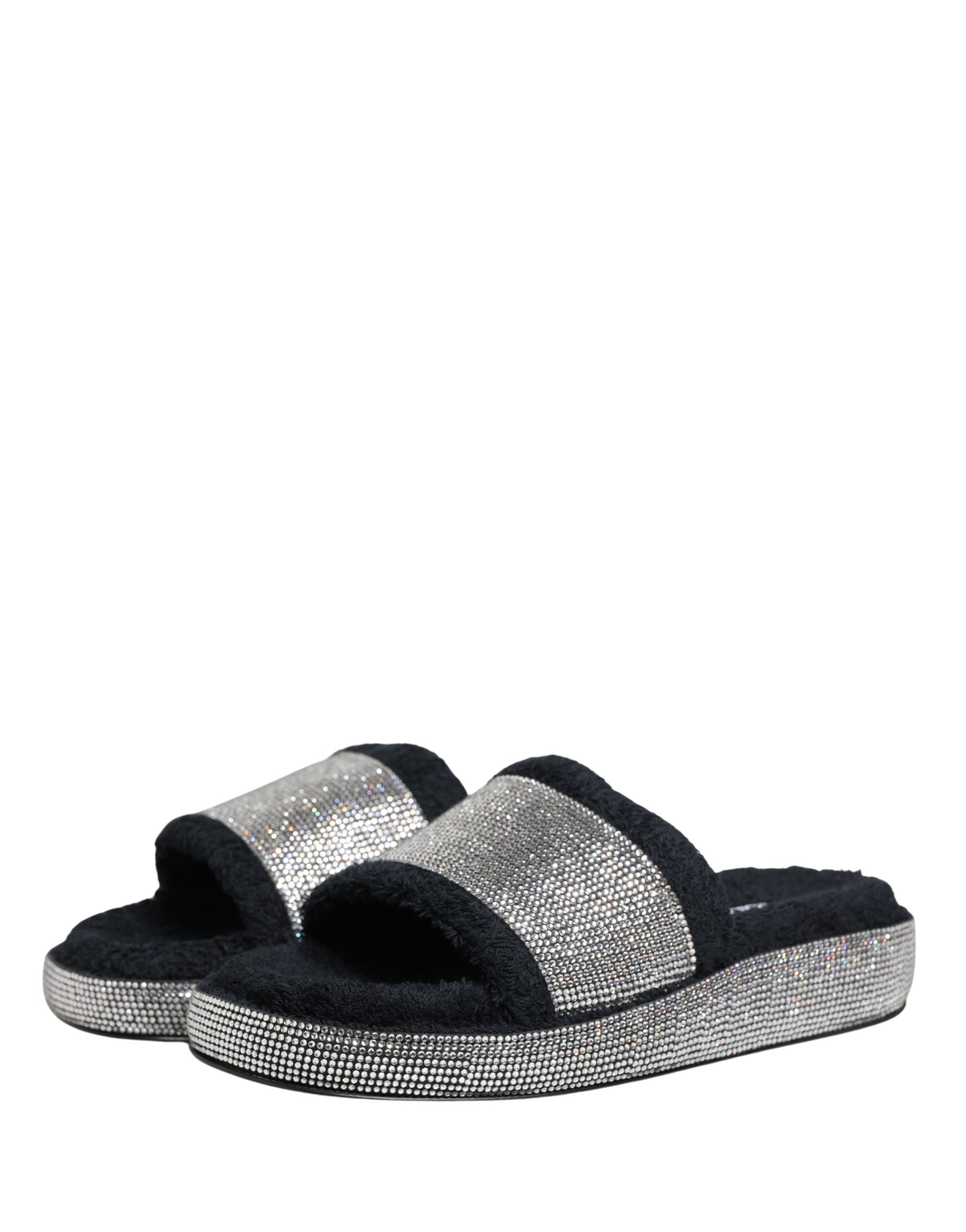 Dolce & Gabbana Black Crystal Embellished Platform Slides Shoes Dolce & Gabbana