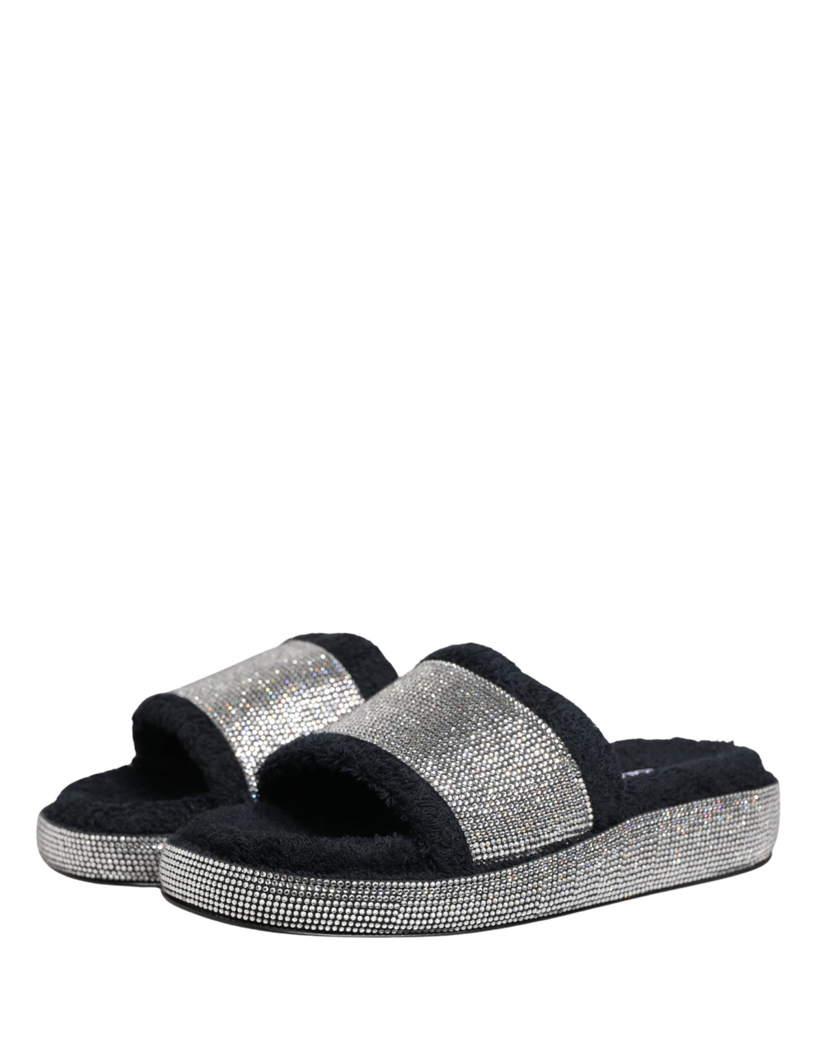 Dolce & Gabbana Black Crystal Embellished Platform Slides Shoes