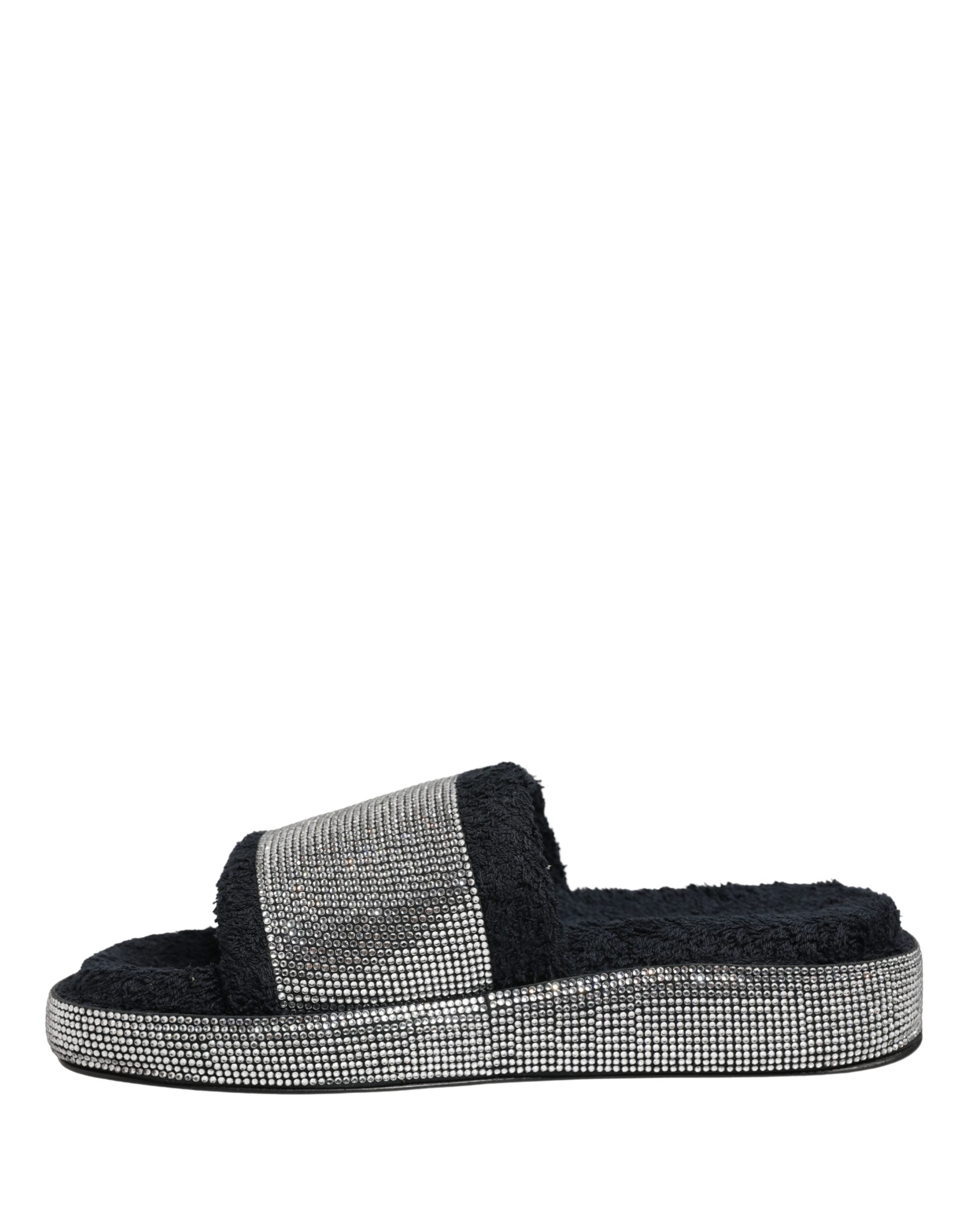 Dolce & Gabbana Black Crystal Embellished Platform Slides Shoes Dolce & Gabbana