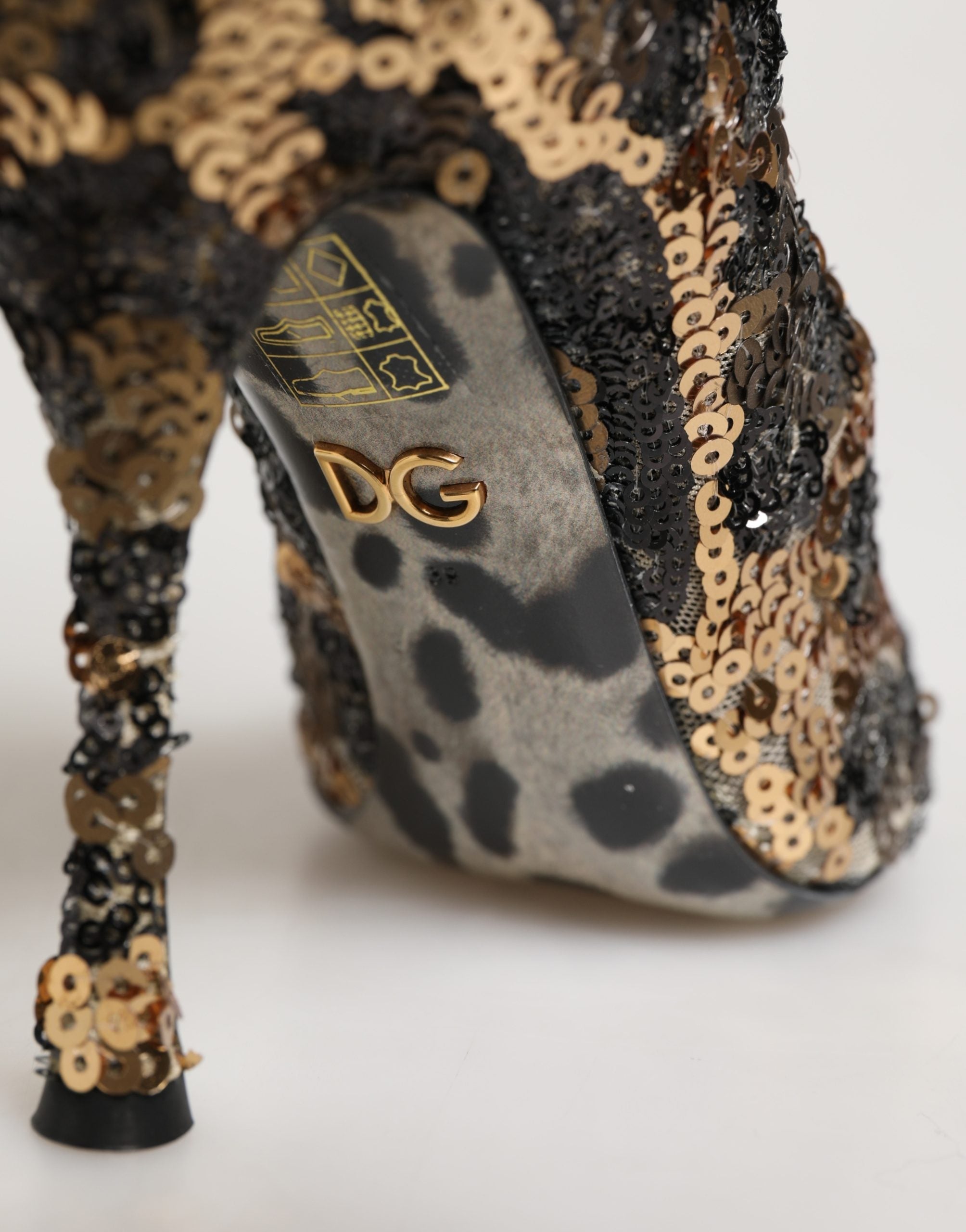 Dolce & Gabbana Gold Leopard Sequin Sock Ankle Boots Shoes Dolce & Gabbana