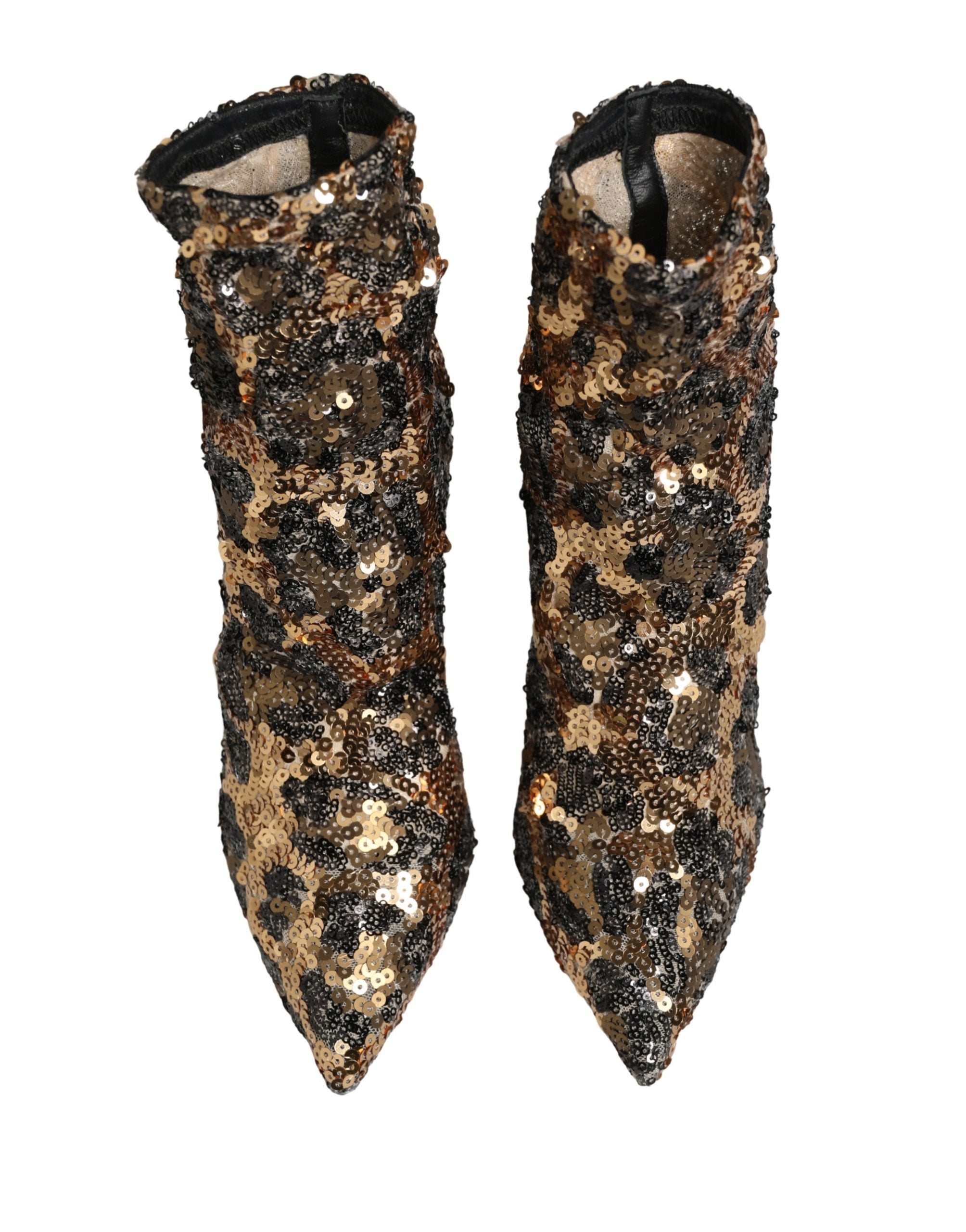 Dolce & Gabbana Gold Leopard Sequin Sock Ankle Boots Shoes Dolce & Gabbana