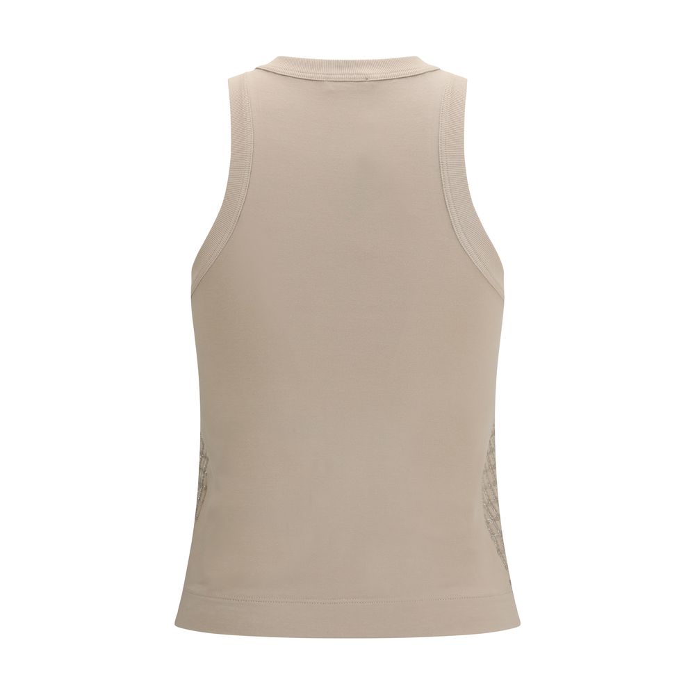 Brunello Cucinelli Beige Cotton Sleeveles T-Shirt Brunello Cucinelli