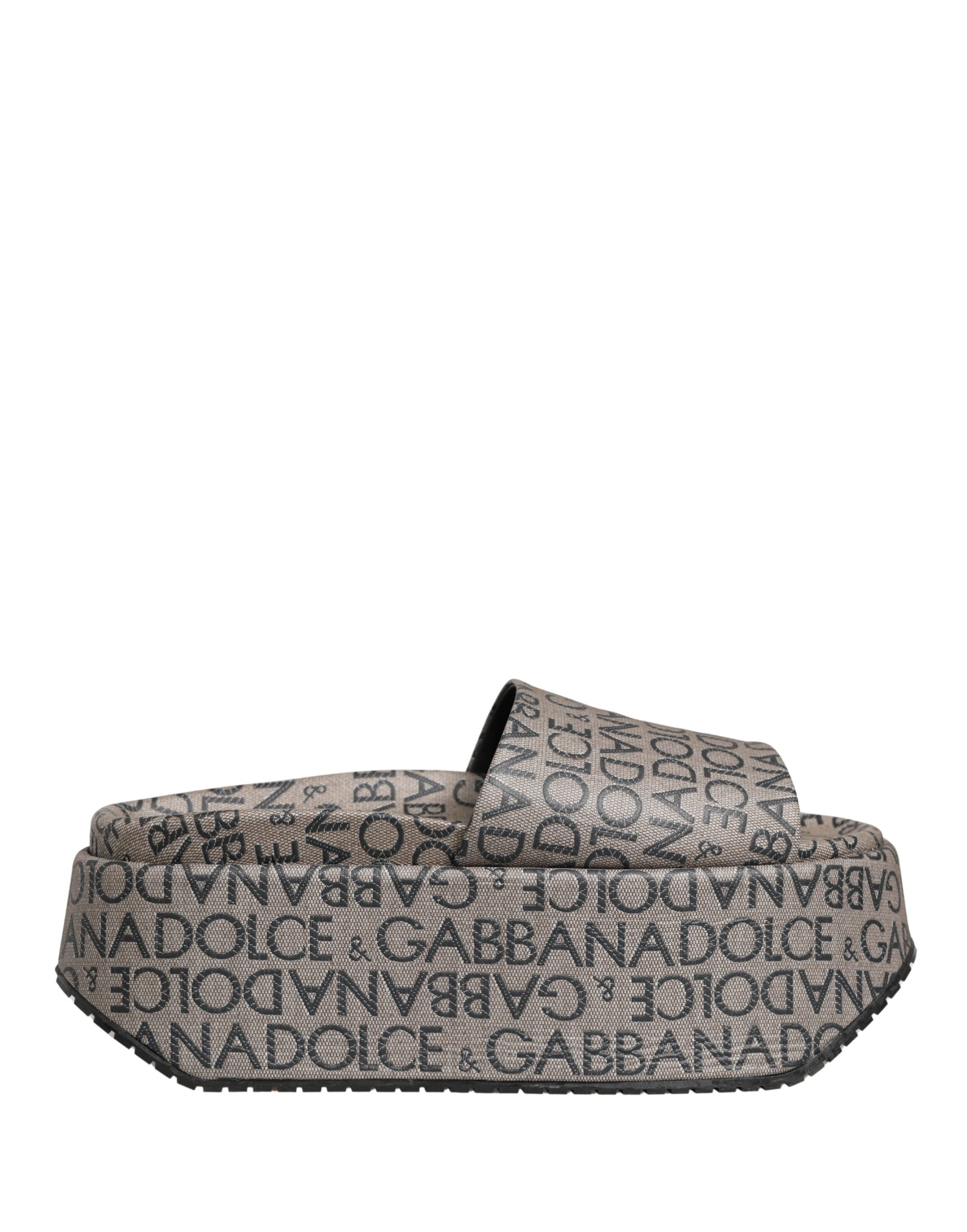 Dolce & Gabbana Gray Leather Monogram Logo Sandals Shoes Dolce & Gabbana