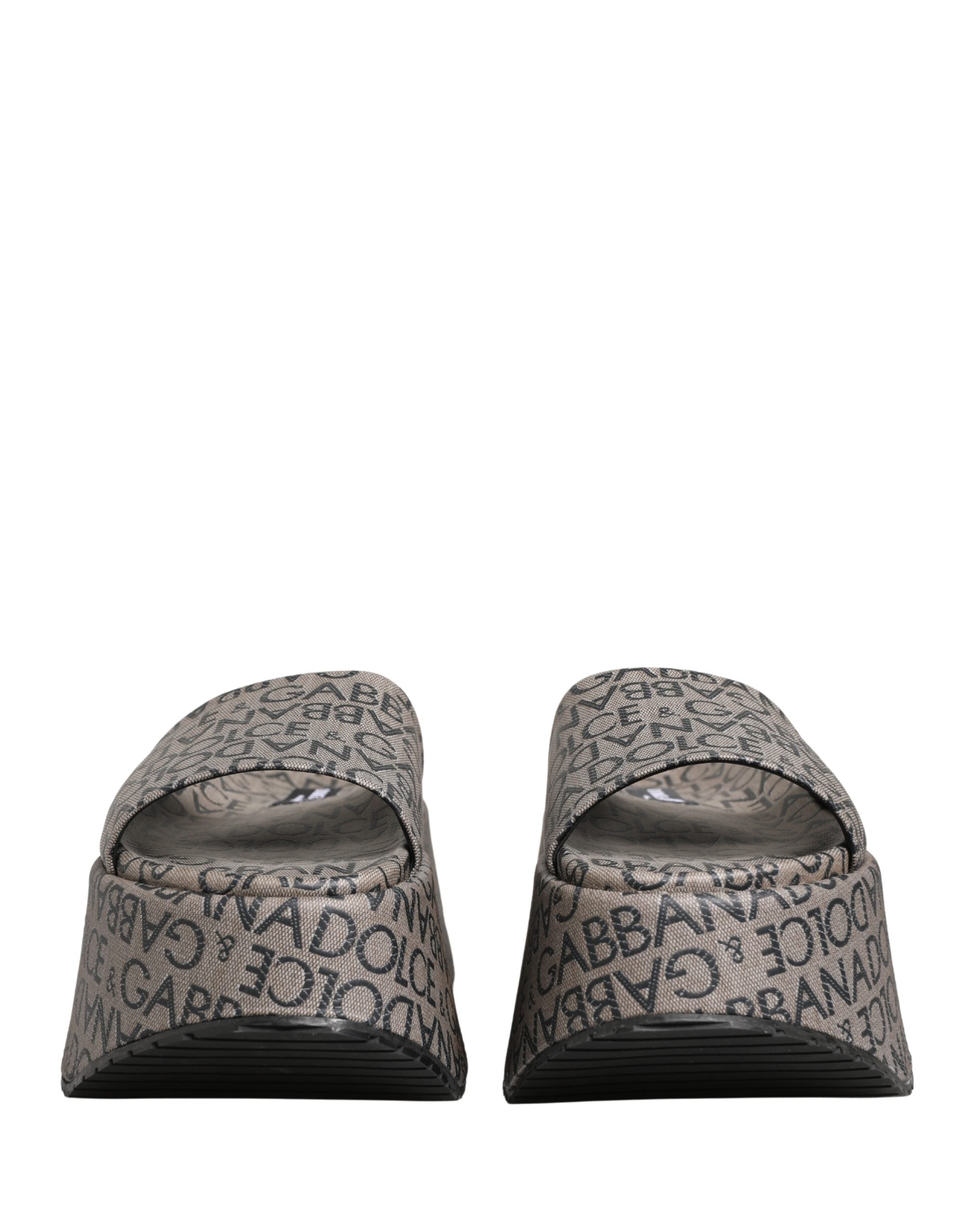 Dolce & Gabbana Gray Leather Monogram Logo Sandals Shoes Dolce & Gabbana