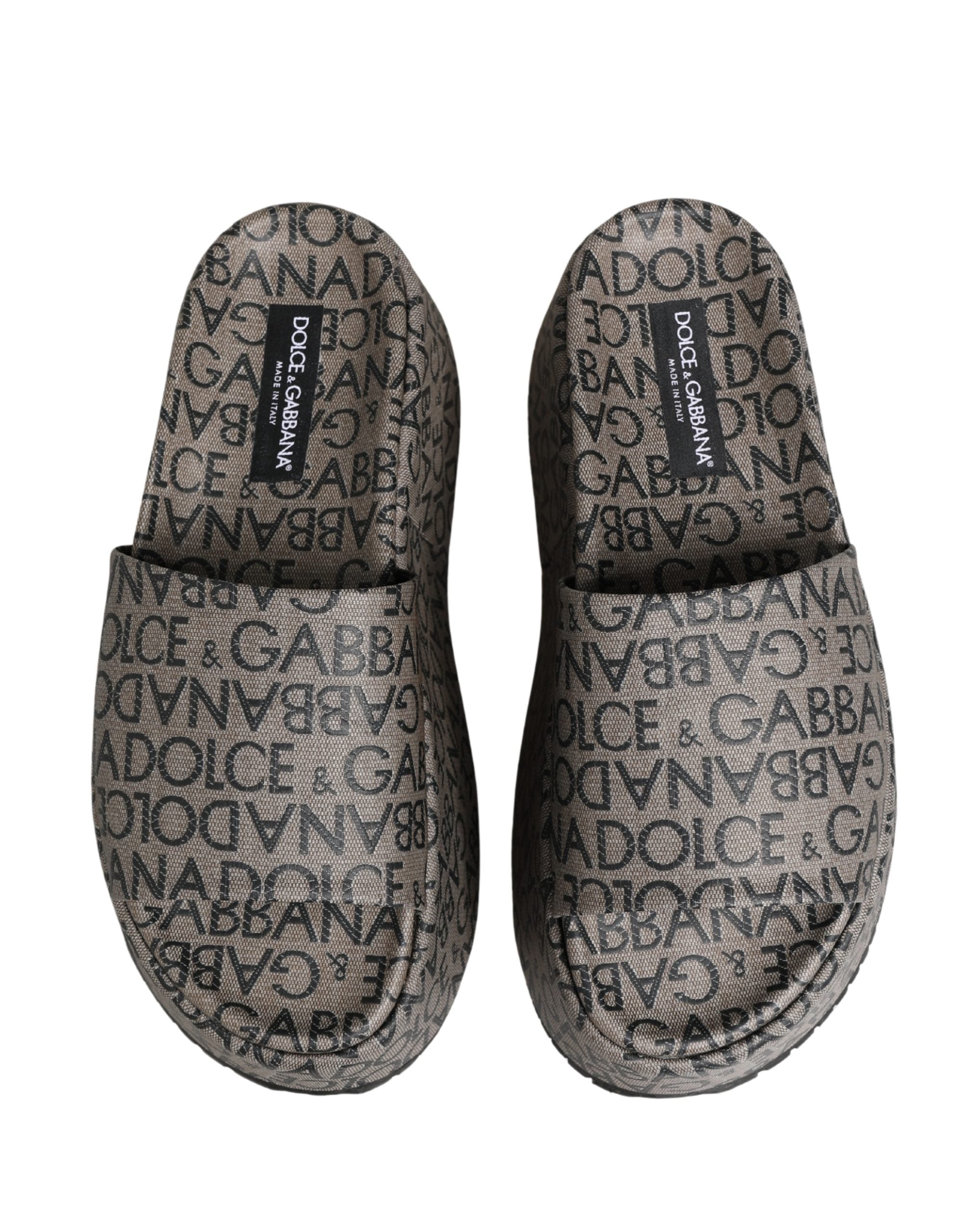 Dolce & Gabbana Gray Leather Monogram Logo Sandals Shoes Dolce & Gabbana