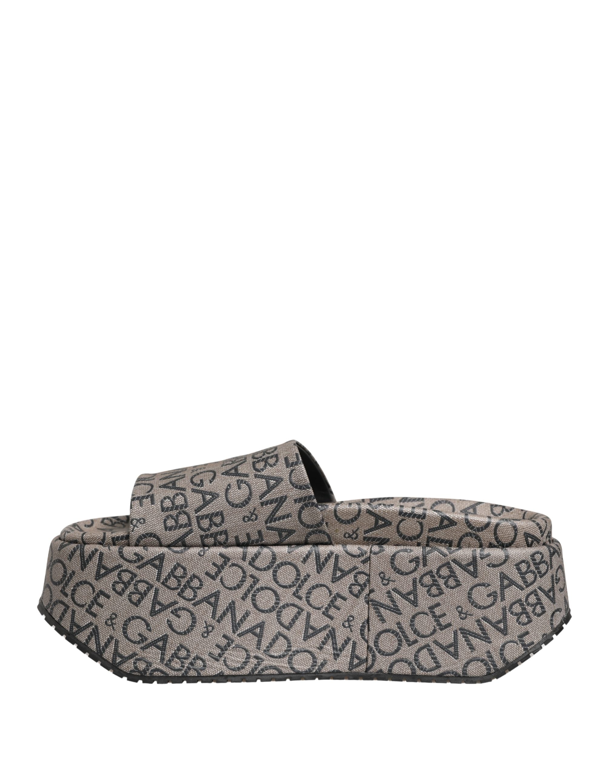 Dolce & Gabbana Gray Leather Monogram Logo Sandals Shoes Dolce & Gabbana