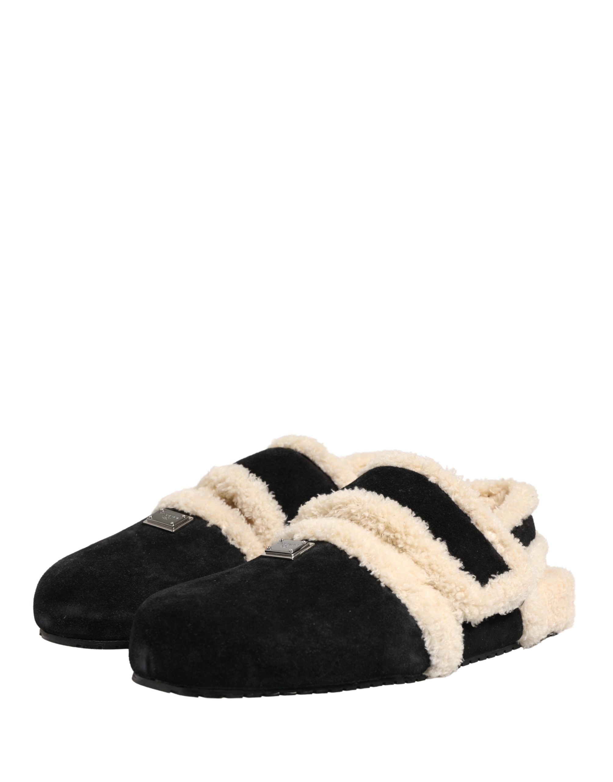 Dolce & Gabbana Beige Black Faux Fur Flats Men Sandals Shoes Dolce & Gabbana