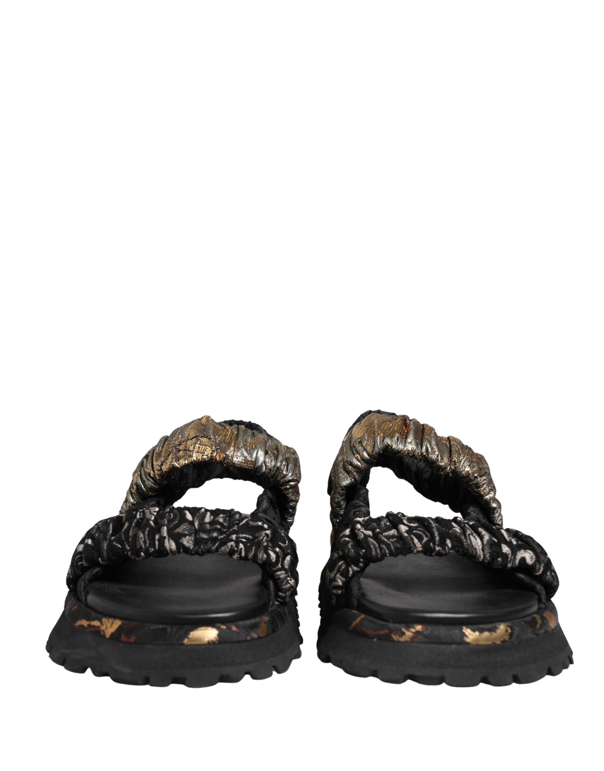 Dolce & Gabbana Black Ruching Detail Flats Men Sandals Shoes Dolce & Gabbana