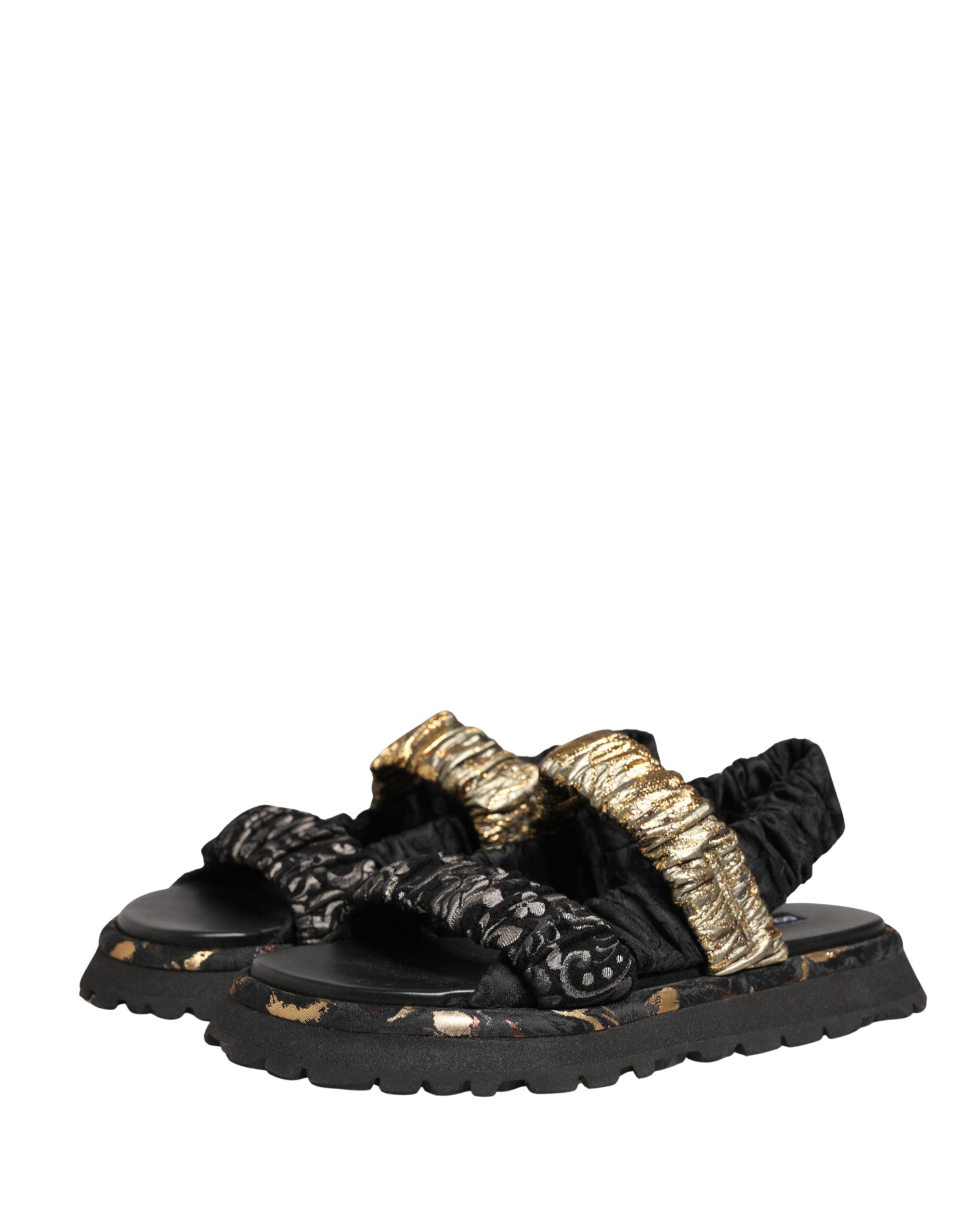 Dolce & Gabbana Black Ruching Detail Flats Men Sandals Shoes Dolce & Gabbana