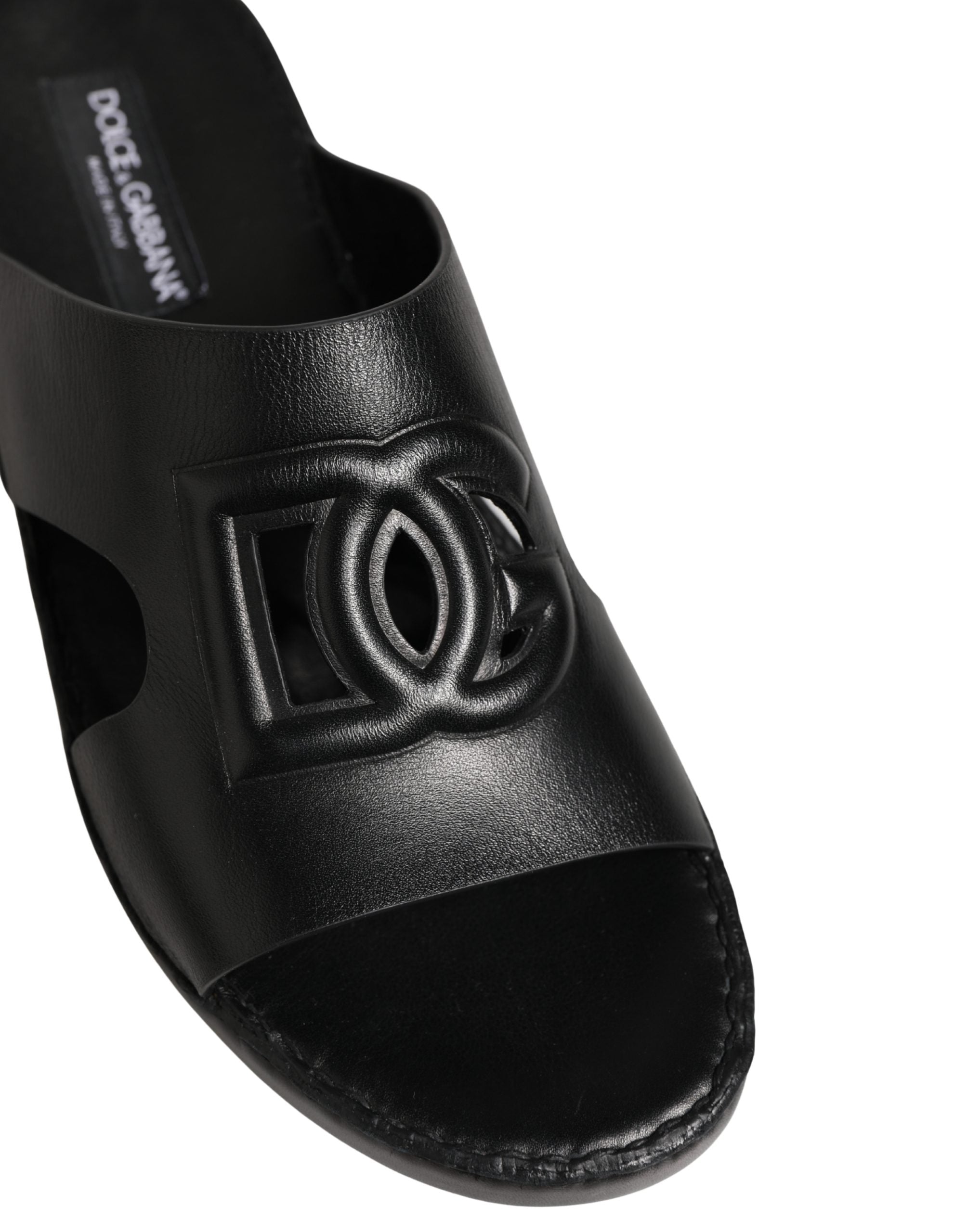 Dolce & Gabbana Black Leather Cutout DG Logo Sandals Shoes Dolce & Gabbana