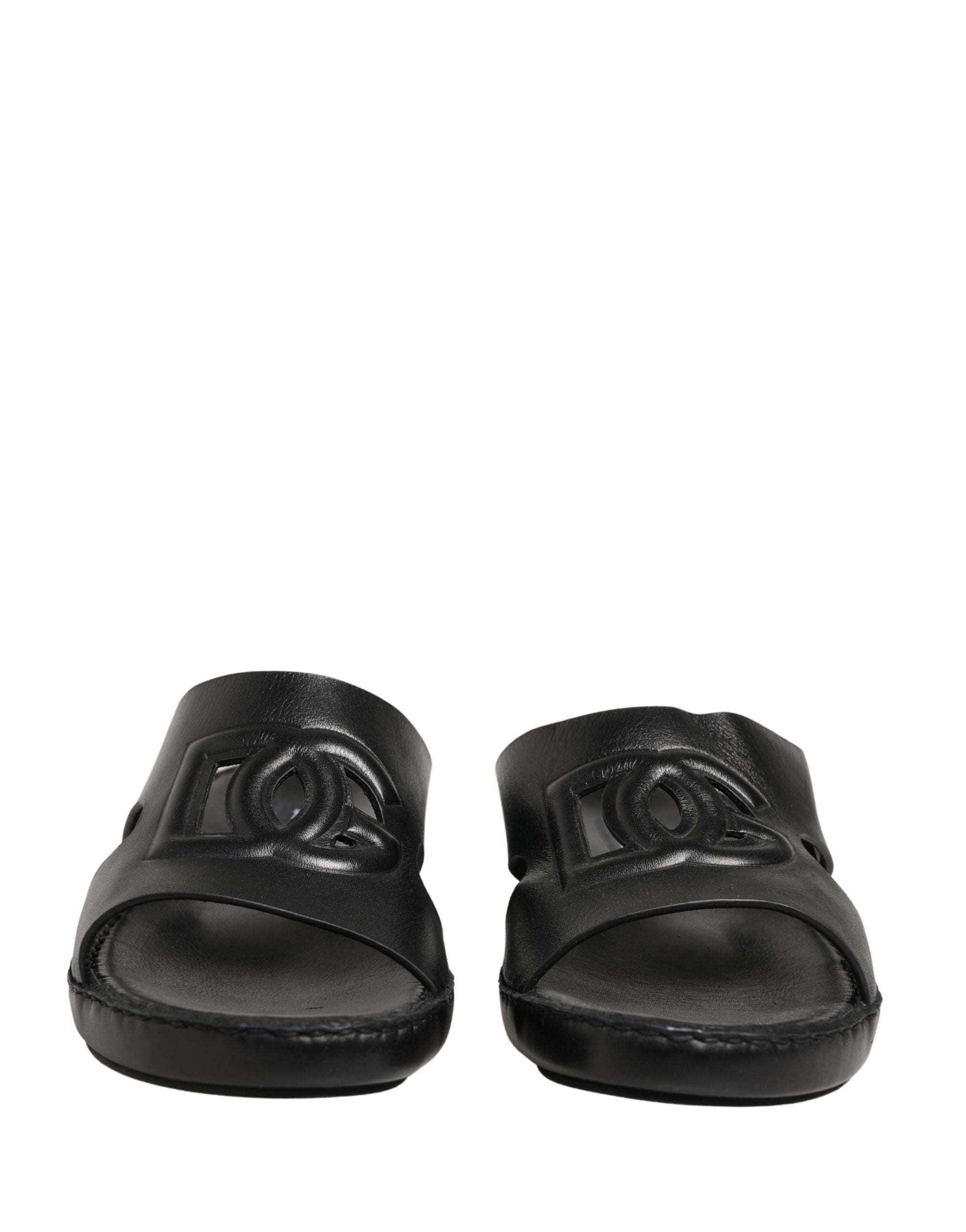 Dolce & Gabbana Black Leather Cutout DG Logo Sandals Shoes Dolce & Gabbana