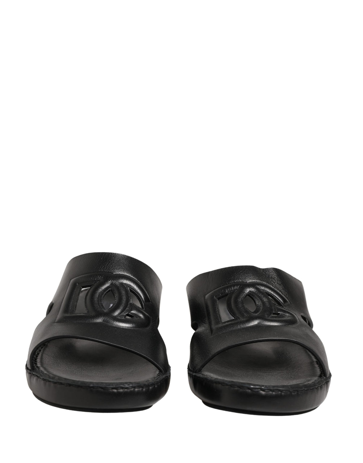 Dolce & Gabbana Black Leather Cutout DG Logo Sandals Shoes