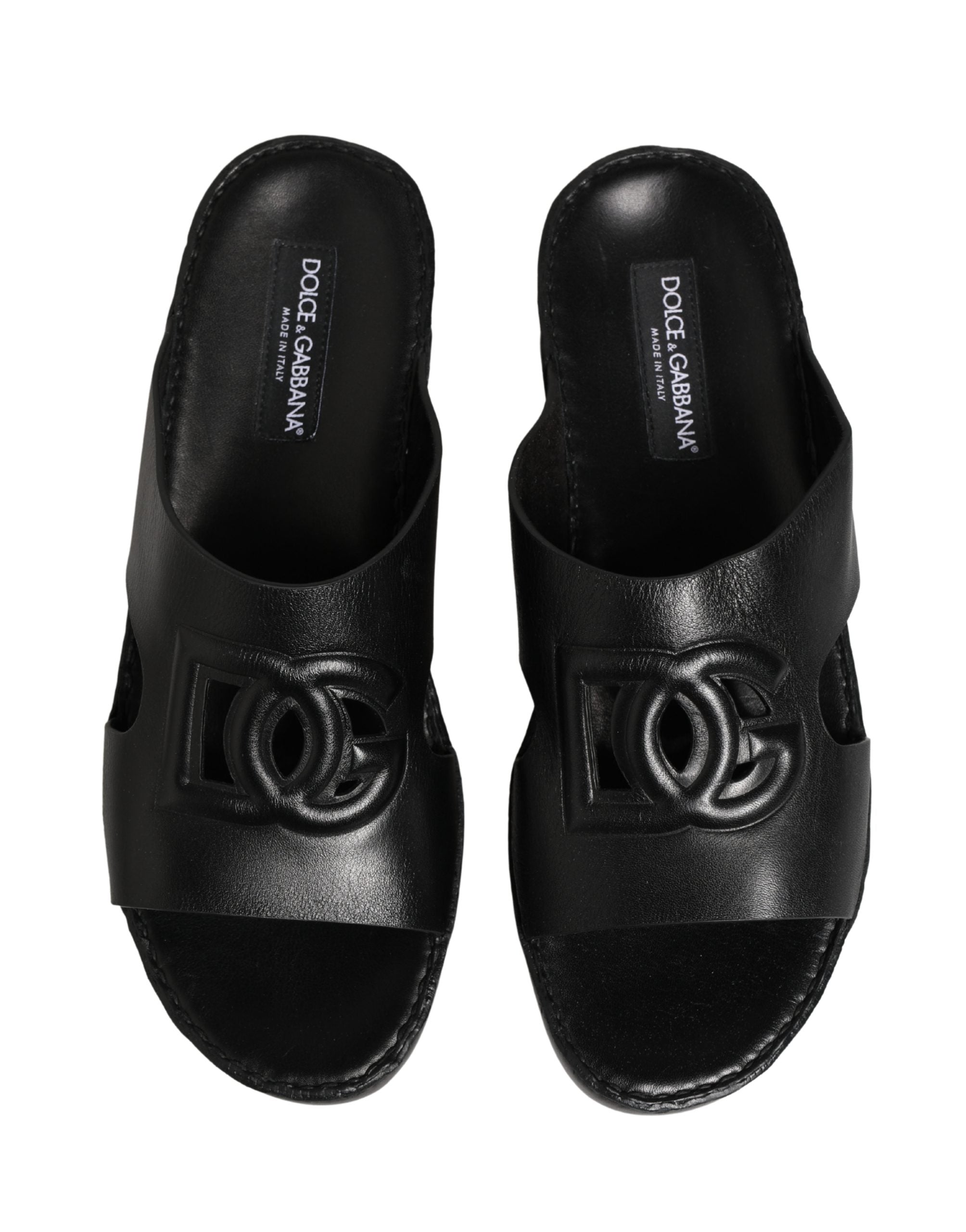 Dolce & Gabbana Black Leather Cutout DG Logo Sandals Shoes Dolce & Gabbana