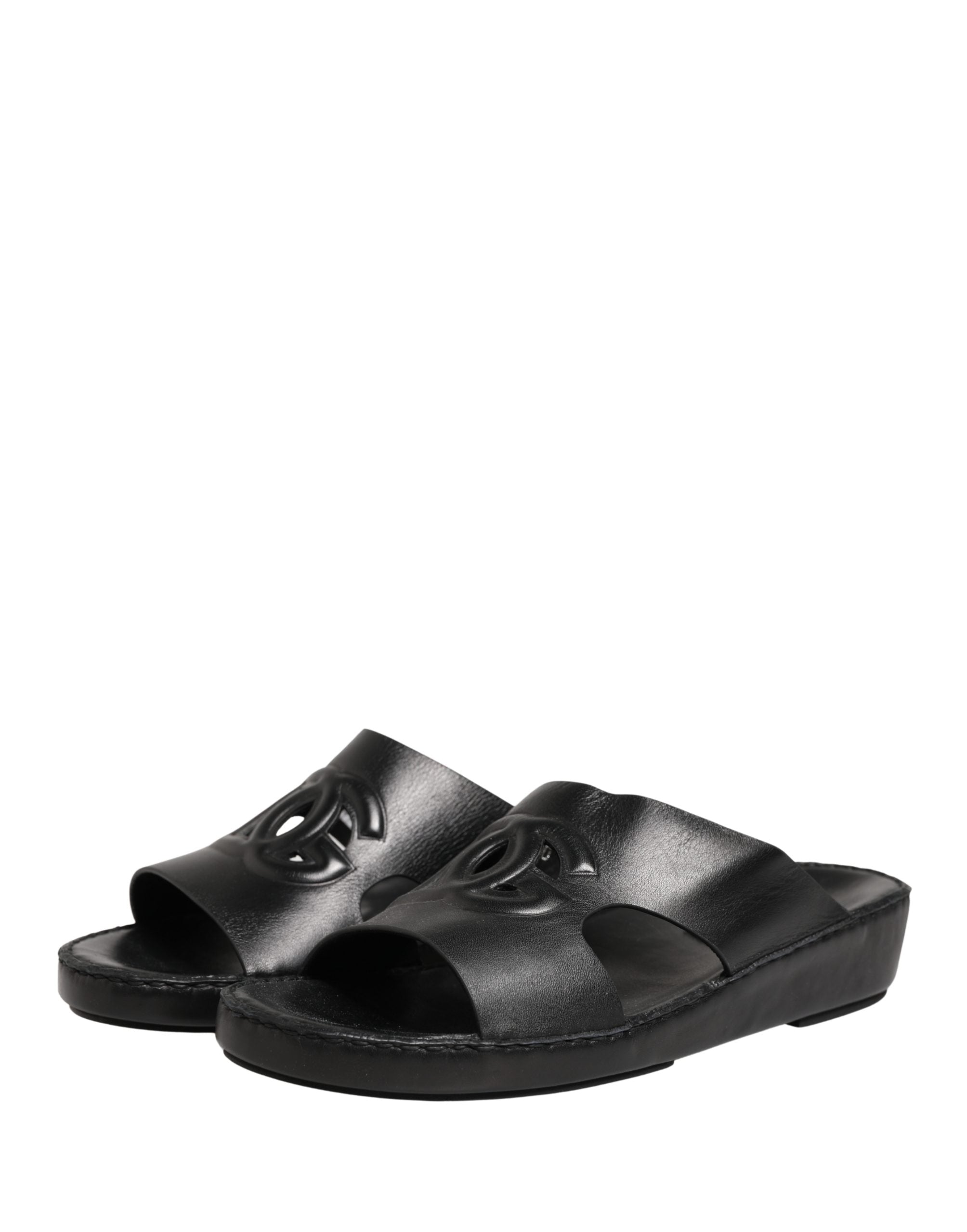 Dolce & Gabbana Black Leather Cutout DG Logo Sandals Shoes Dolce & Gabbana