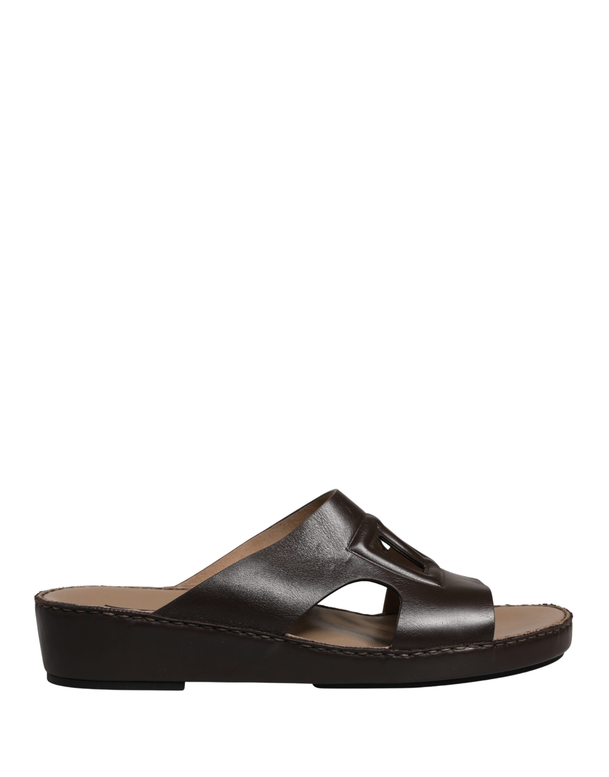 Dolce & Gabbana Brown Leather Cutout DG Logo Sandals Shoes Dolce & Gabbana