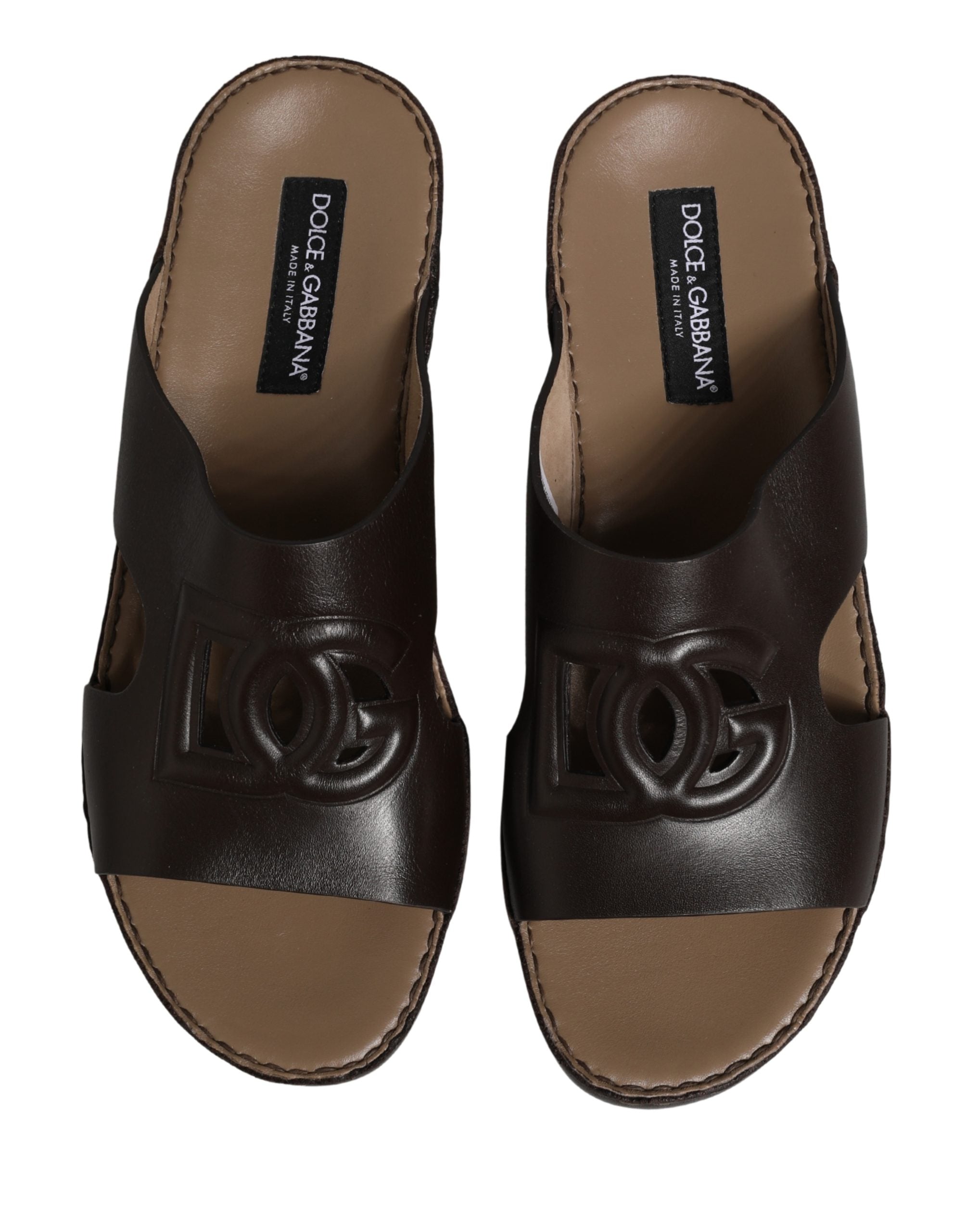 Dolce & Gabbana Brown Leather Cutout DG Logo Sandals Shoes Dolce & Gabbana