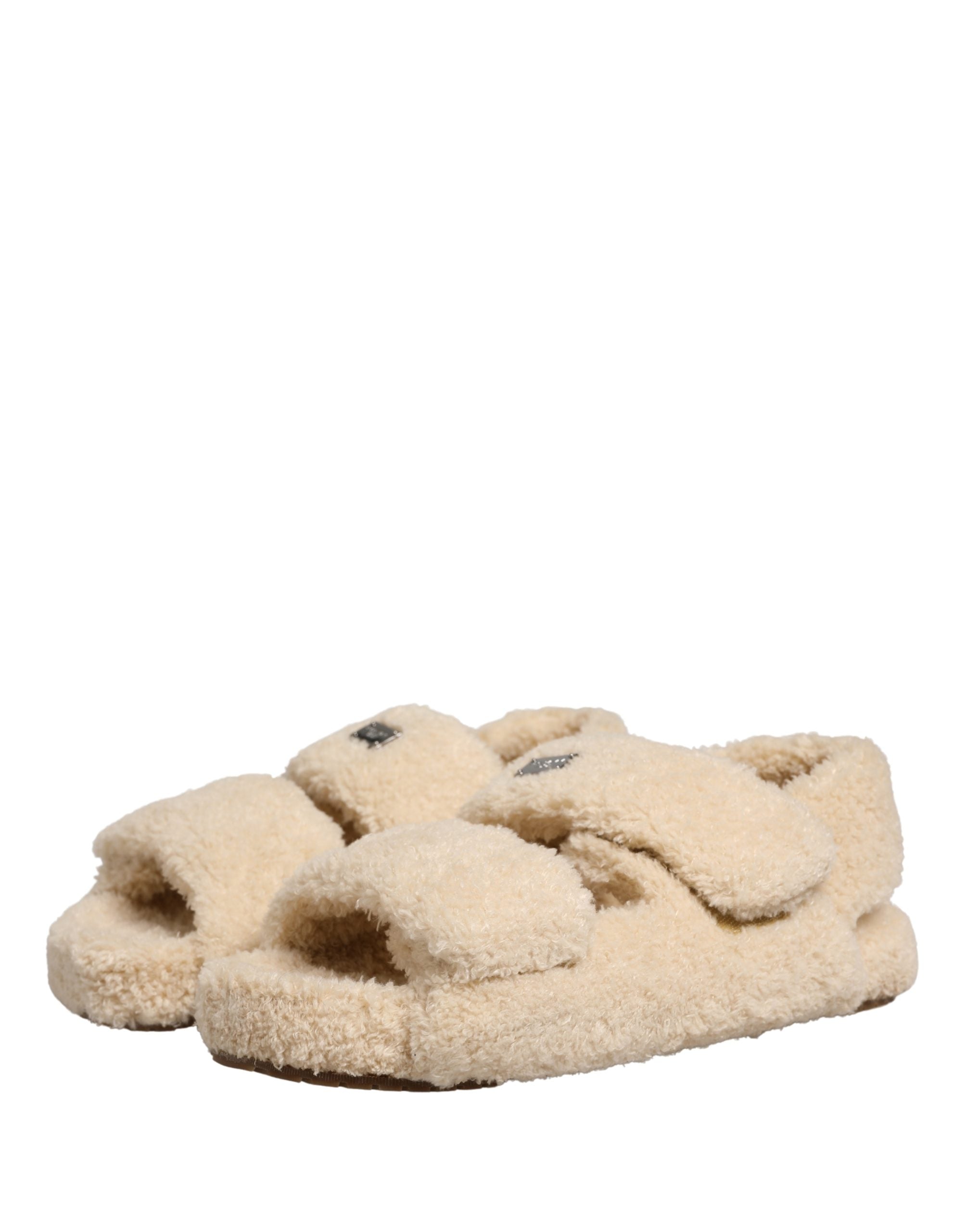 Dolce & Gabbana Beige Faux Fur Slides Men Flats Sandals Shoes Dolce & Gabbana