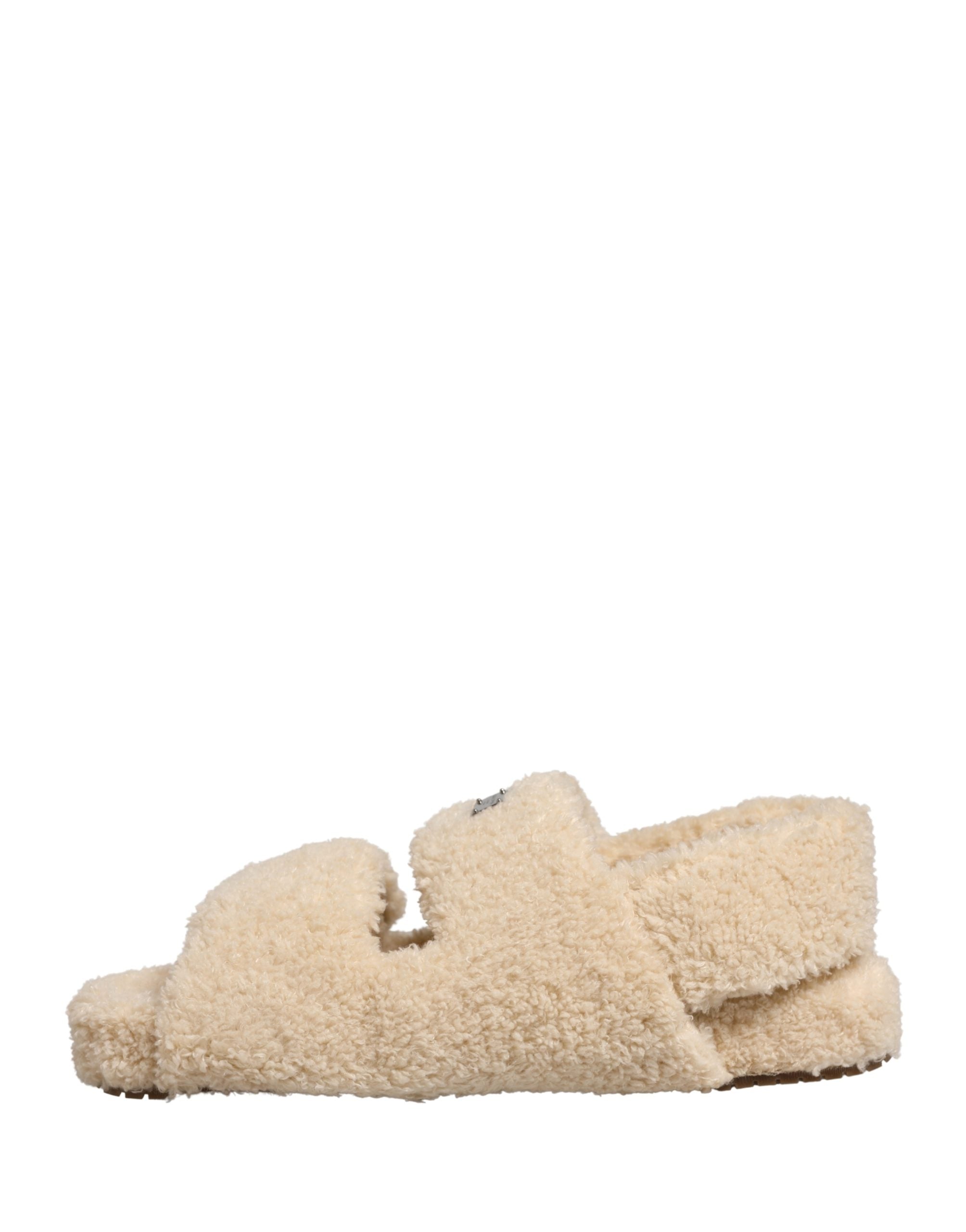 Dolce & Gabbana Beige Faux Fur Slides Men Flats Sandals Shoes Dolce & Gabbana