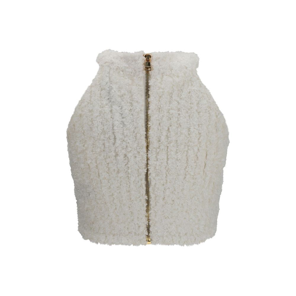 Balmain White Viscose Sleeveles T-Shirt Balmain