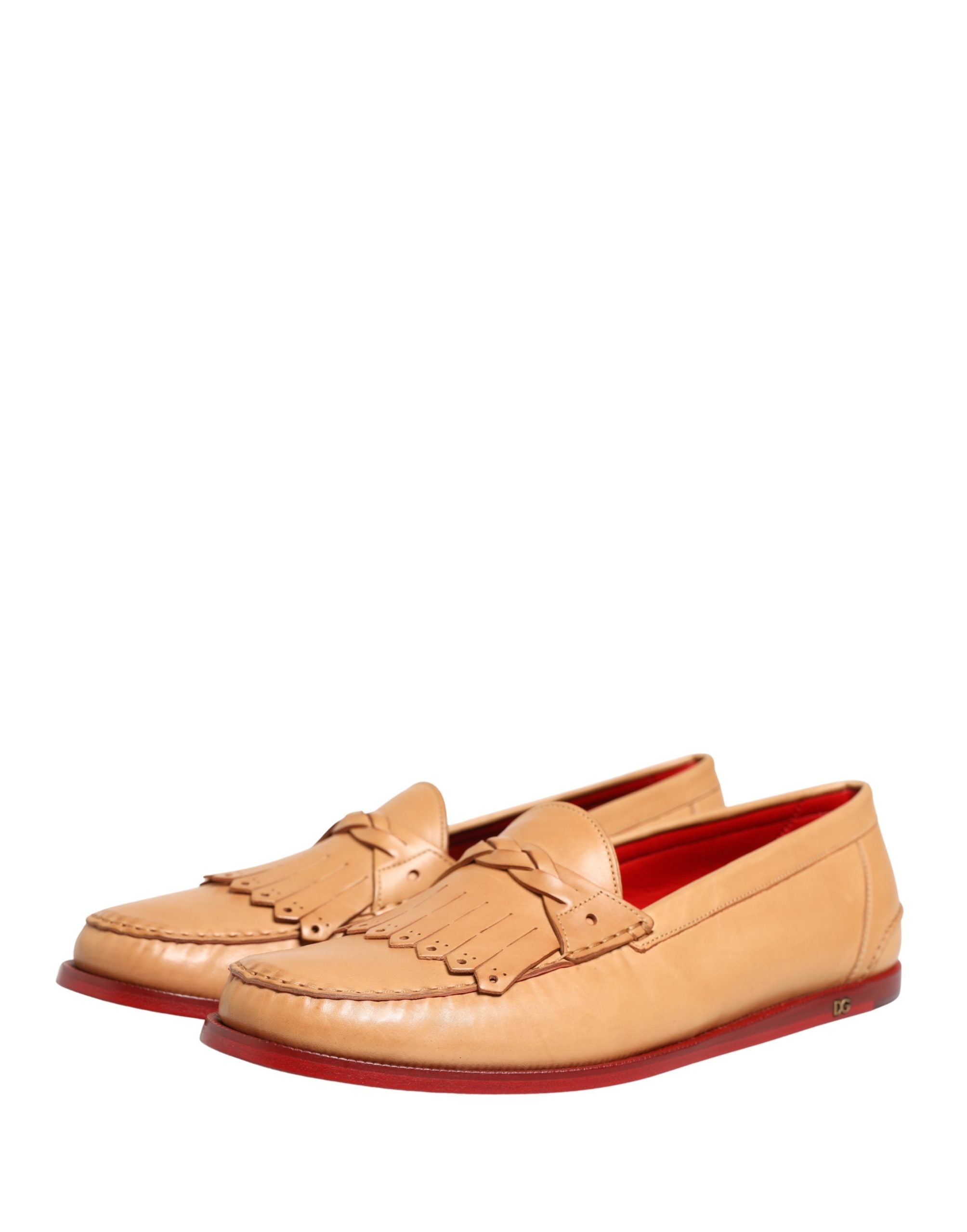 Dolce & Gabbana Beige Tassel Leather Men Slip On Loafers Shoes Dolce & Gabbana