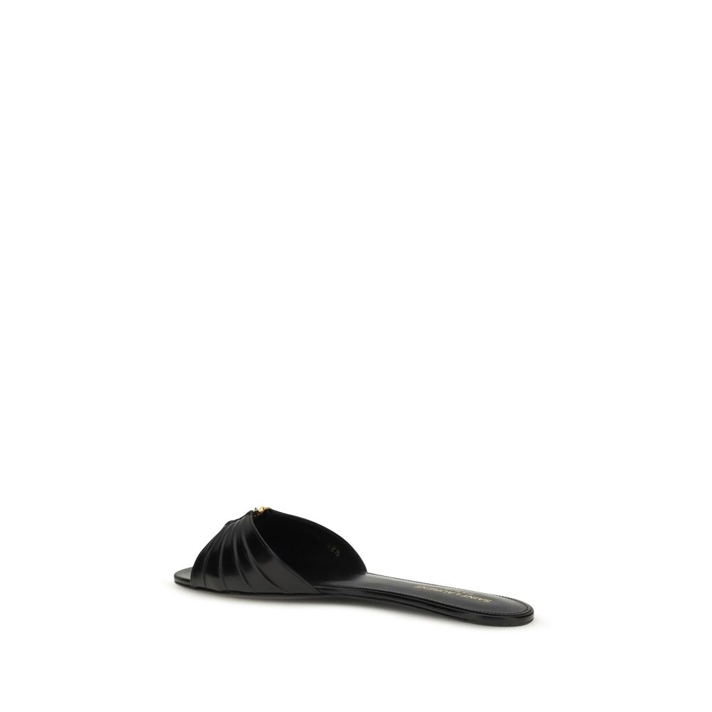 Saint Laurent Black Calf Leather Bos Taurus Flat Sandals Saint Laurent