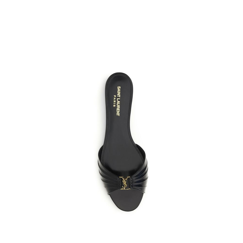 Saint Laurent Black Calf Leather Bos Taurus Flat Sandals Saint Laurent