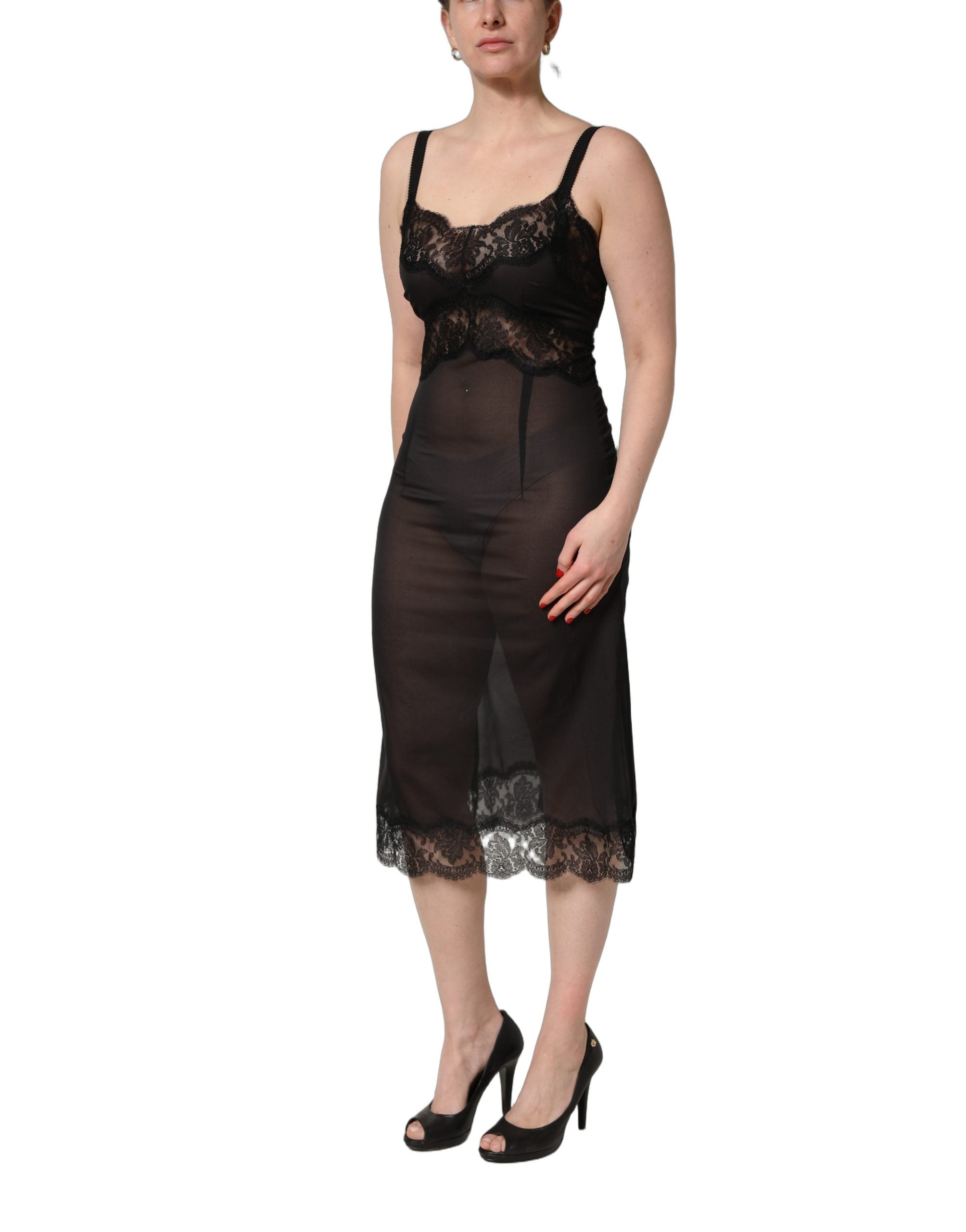 Dolce & Gabbana Black Silk Lace Slip Lingerie Chemise Sleepwear Dolce & Gabbana