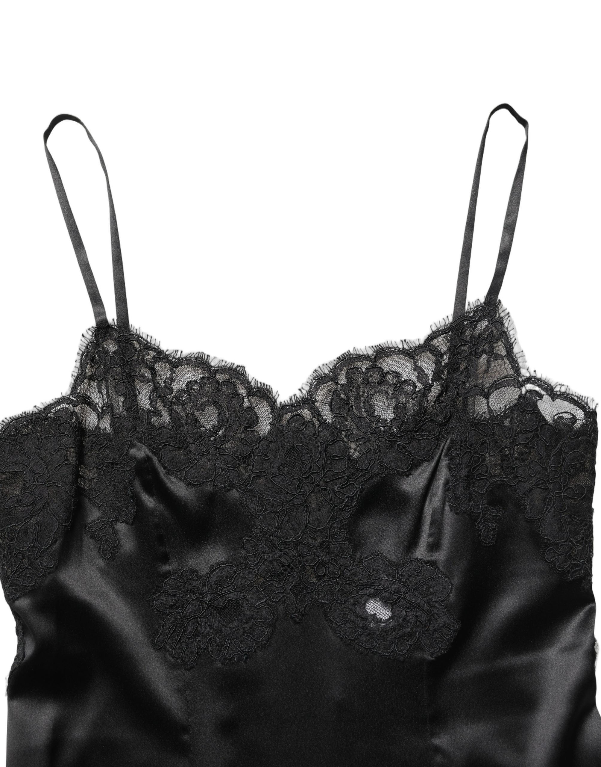 Dolce & Gabbana Black Silk Lace Lingerie Short Chemise Sleepwear Dolce & Gabbana