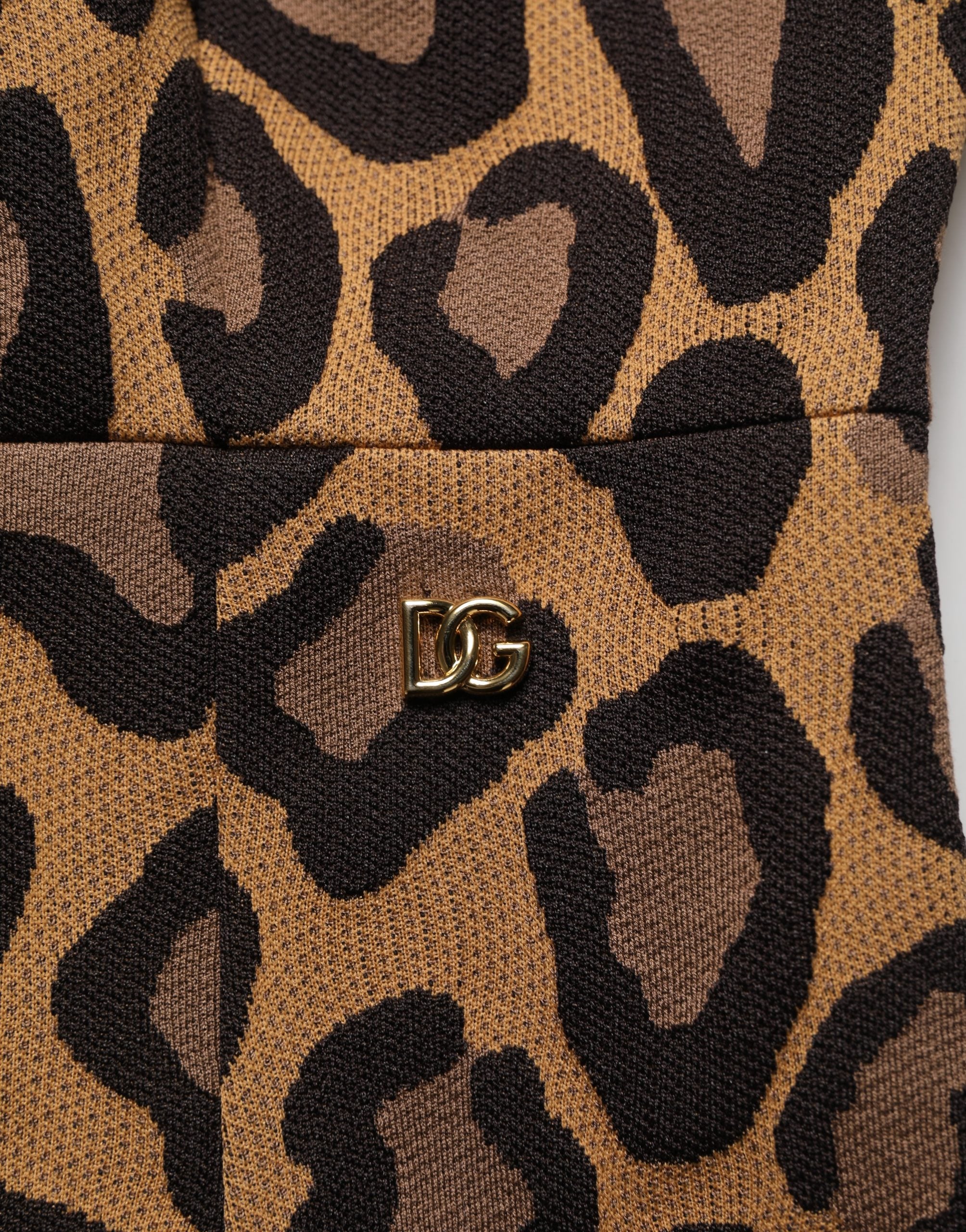Dolce & Gabbana Brown Leopard Jacquard Knee Length Dress Dolce & Gabbana