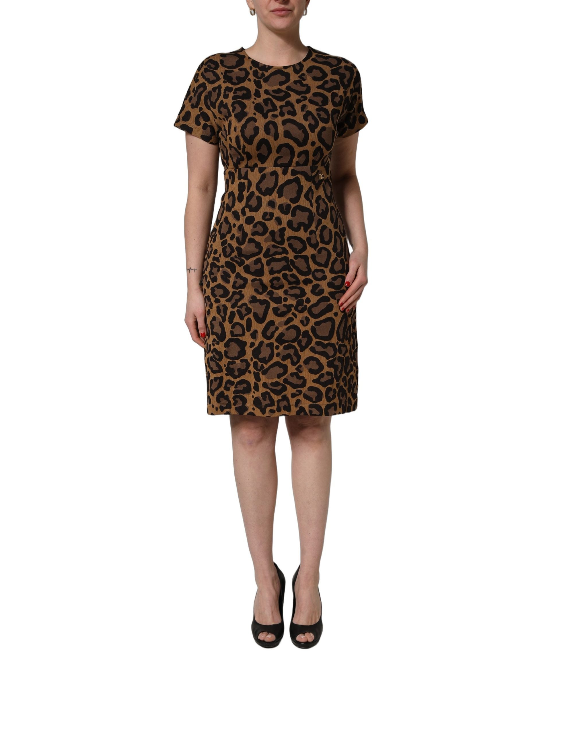 Dolce & Gabbana Brown Leopard Jacquard Knee Length Dress Dolce & Gabbana