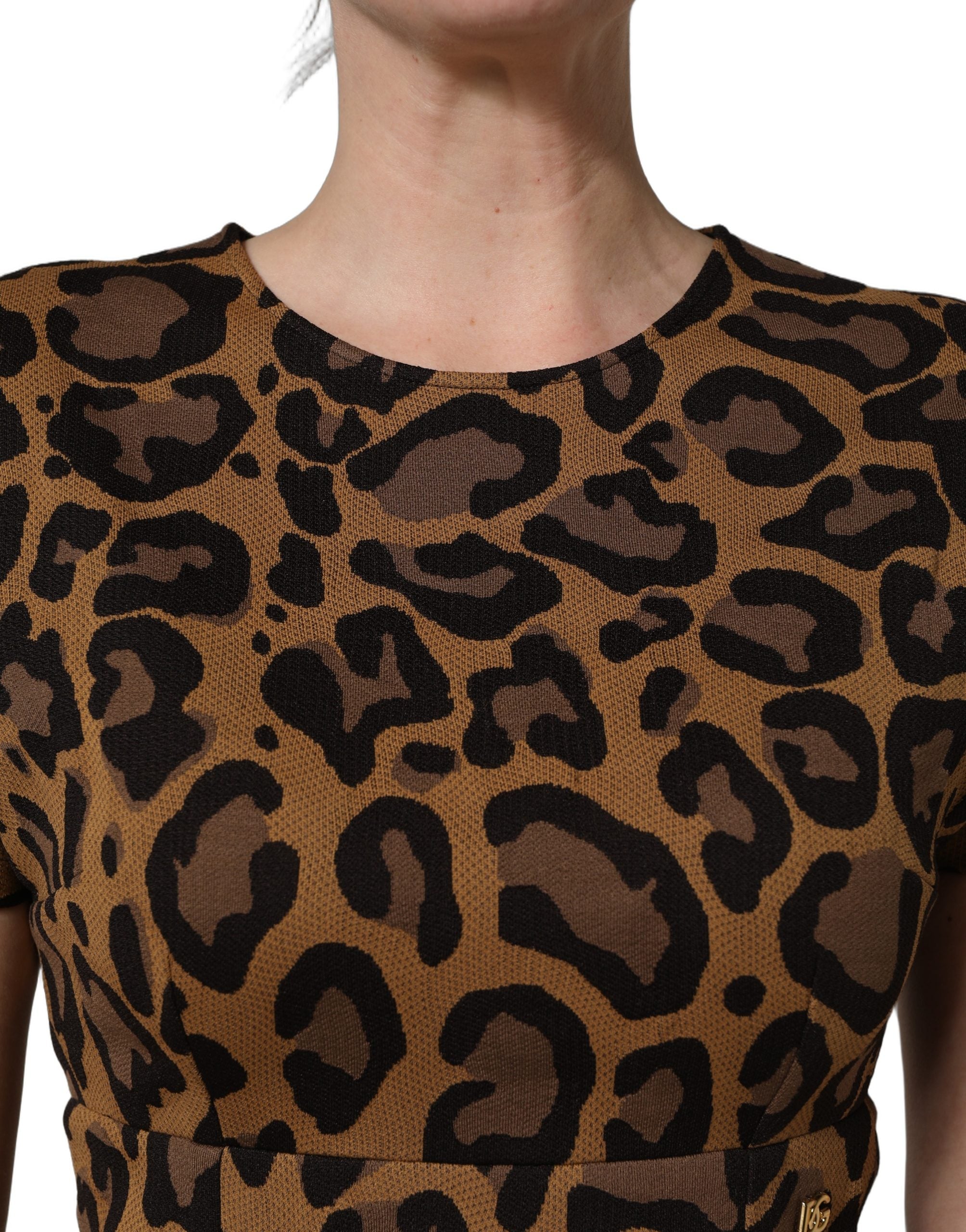Dolce & Gabbana Brown Leopard Jacquard Knee Length Dress Dolce & Gabbana