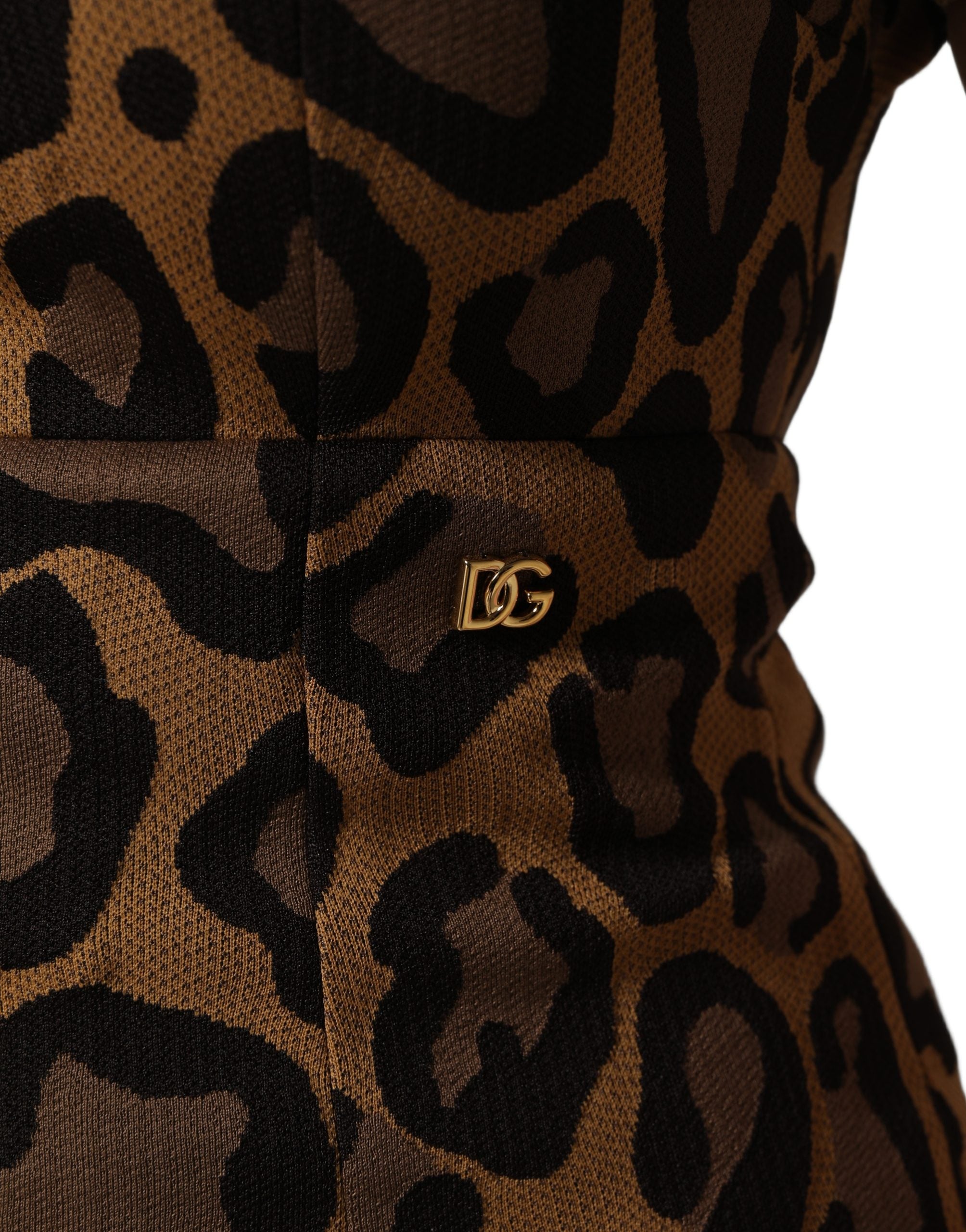 Dolce & Gabbana Brown Leopard Jacquard Knee Length Dress Dolce & Gabbana