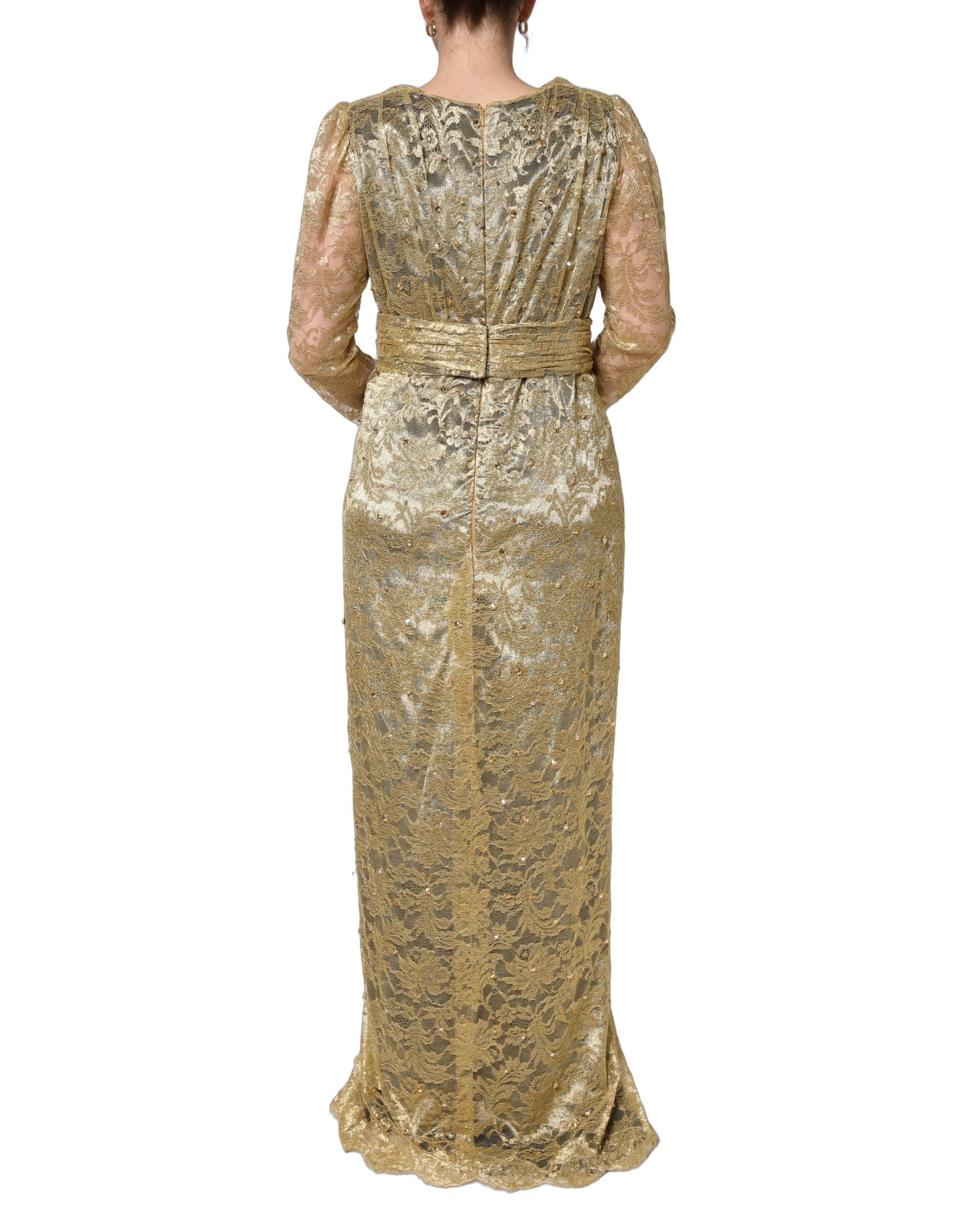 Dolce & Gabbana Gold Sheer Lace Crystal Embellished Dress Dolce & Gabbana