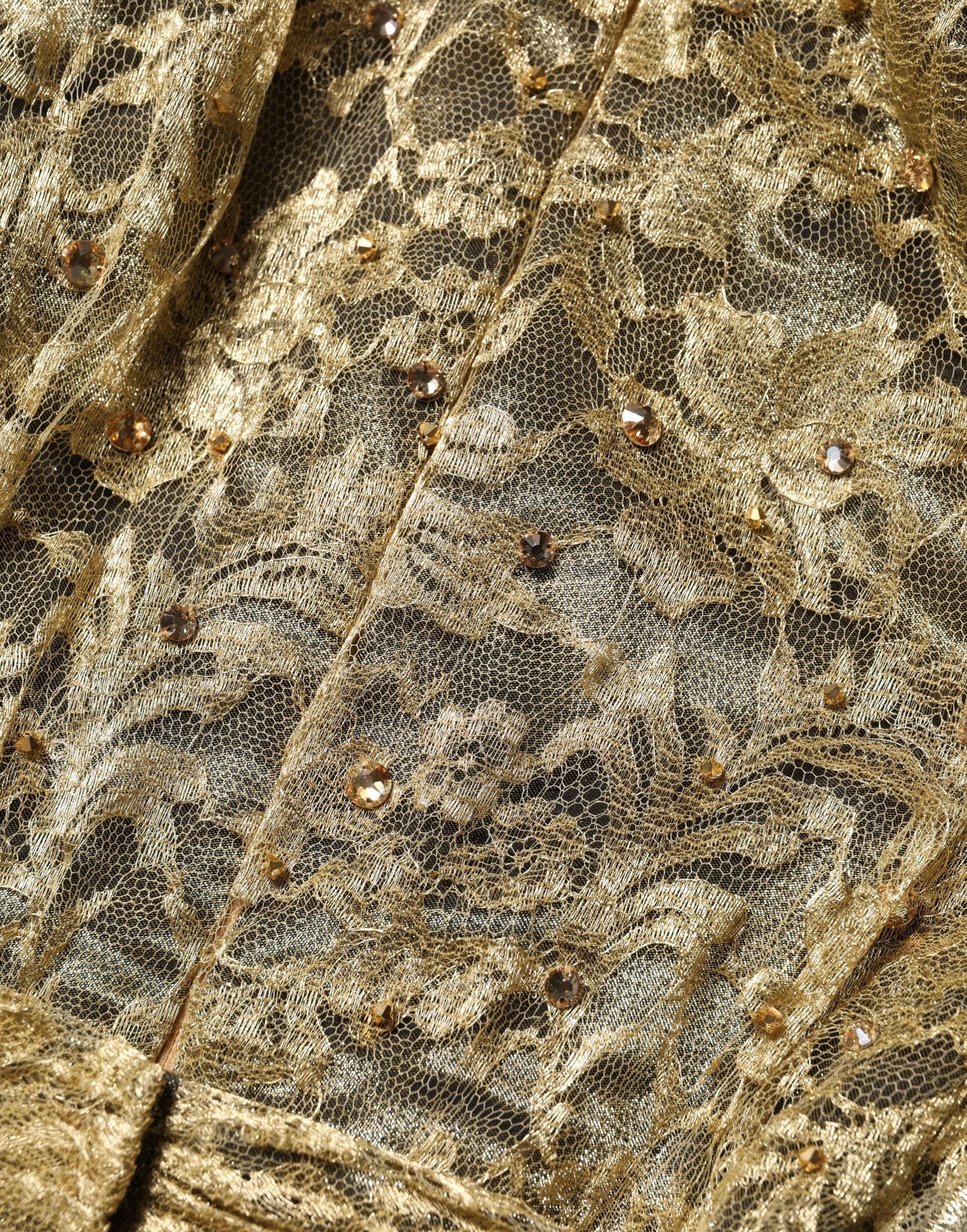 Dolce & Gabbana Gold Sheer Lace Crystal Embellished Dress Dolce & Gabbana