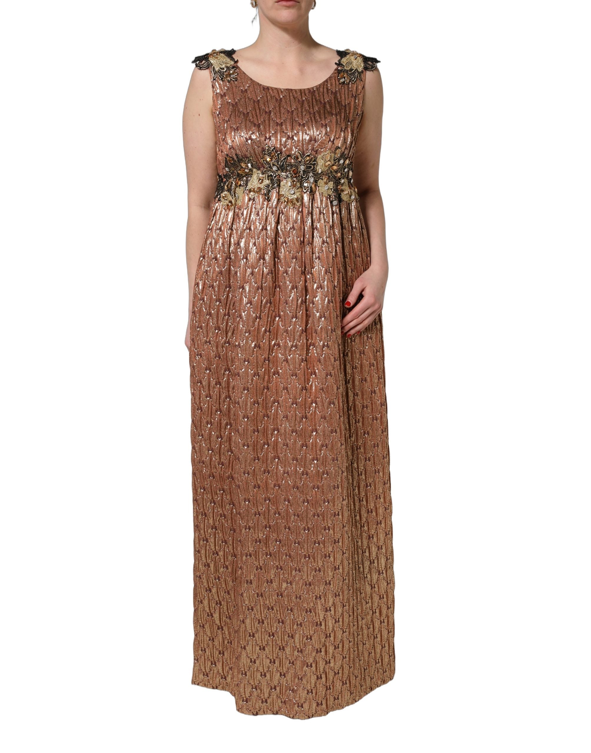 Dolce & Gabbana Brown Metallic Crystal Evening Gown Dress Dolce & Gabbana