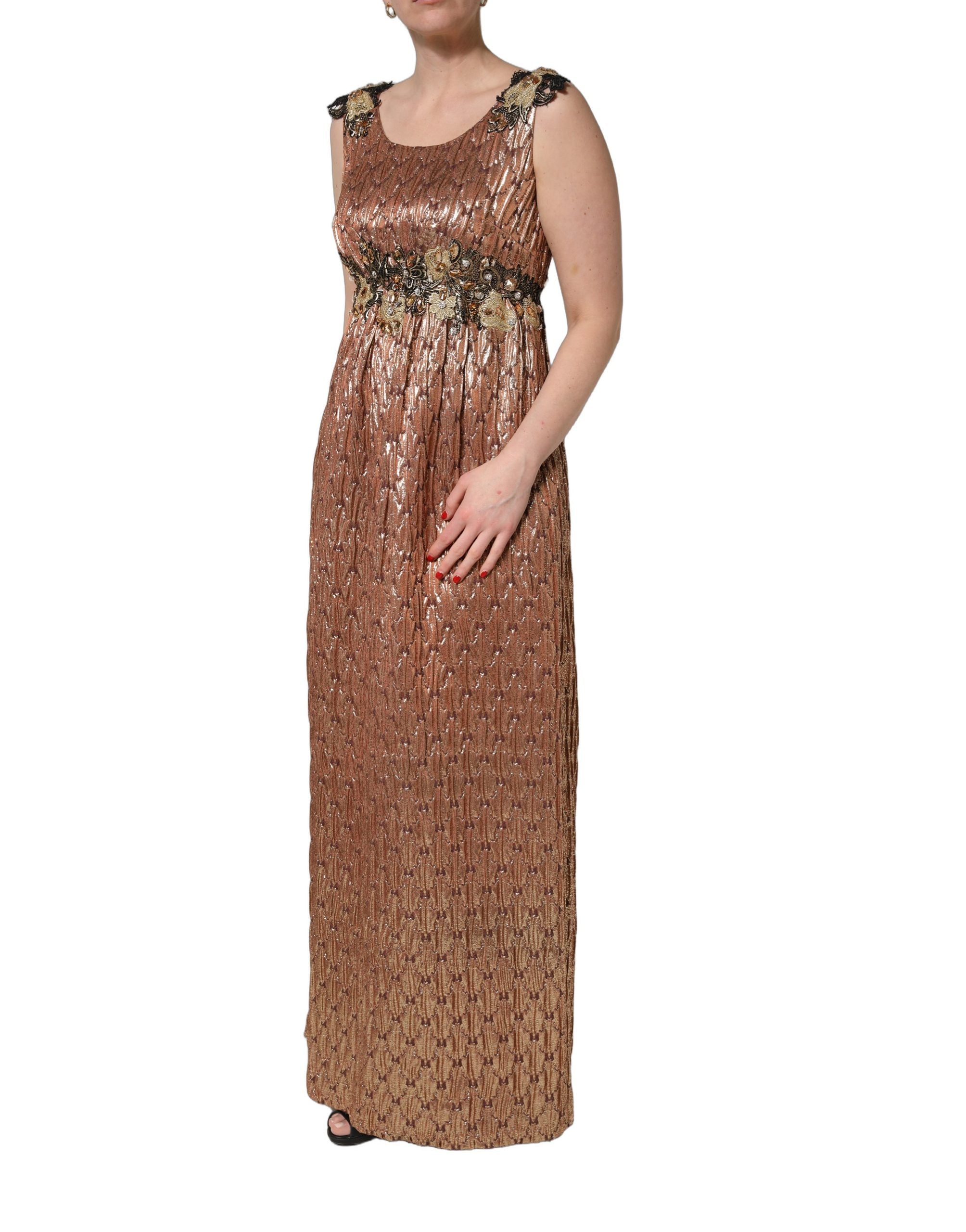 Dolce & Gabbana Brown Metallic Crystal Evening Gown Dress Dolce & Gabbana